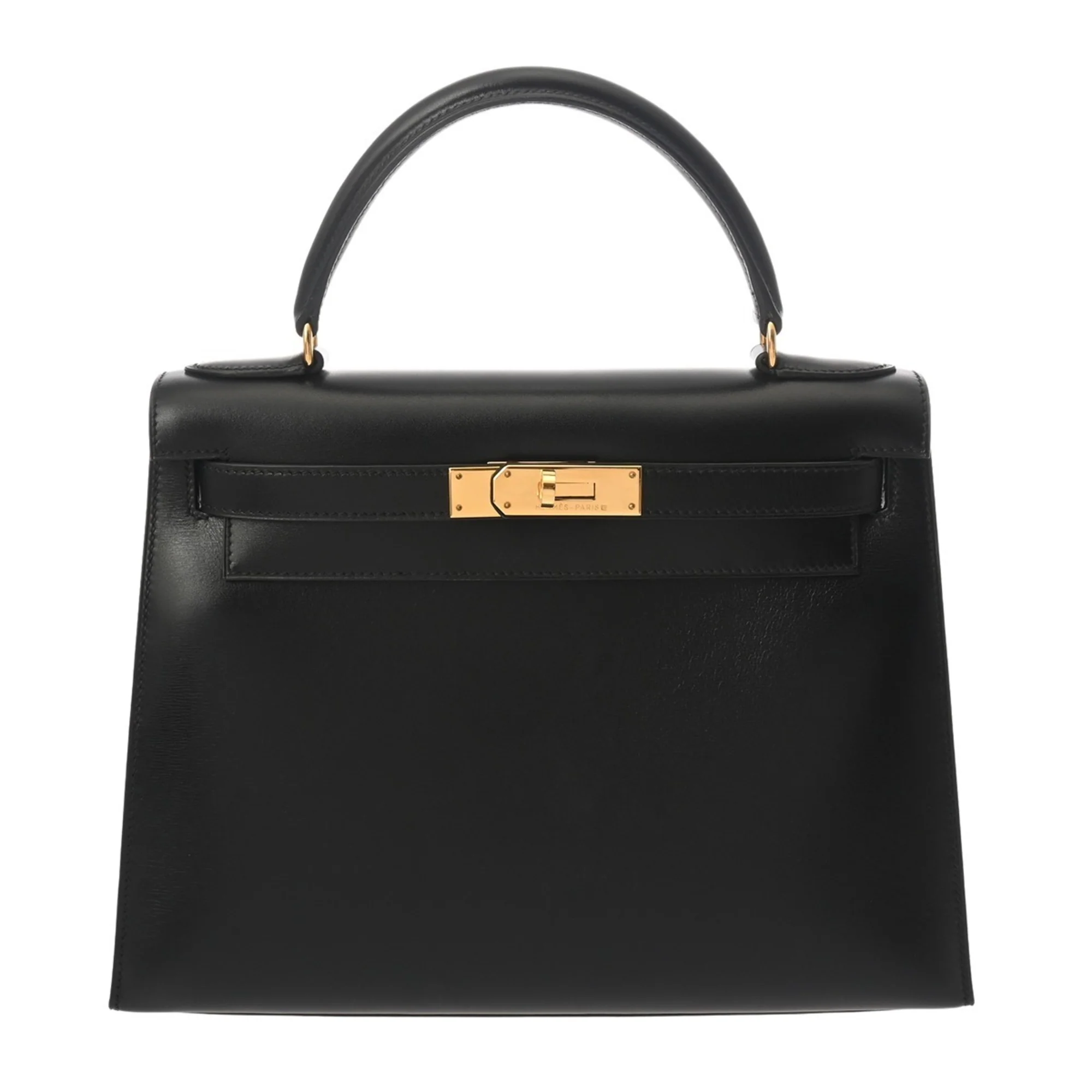 Kelly Handbag Black Box Calf with Gold Hardware 28 - Image 2