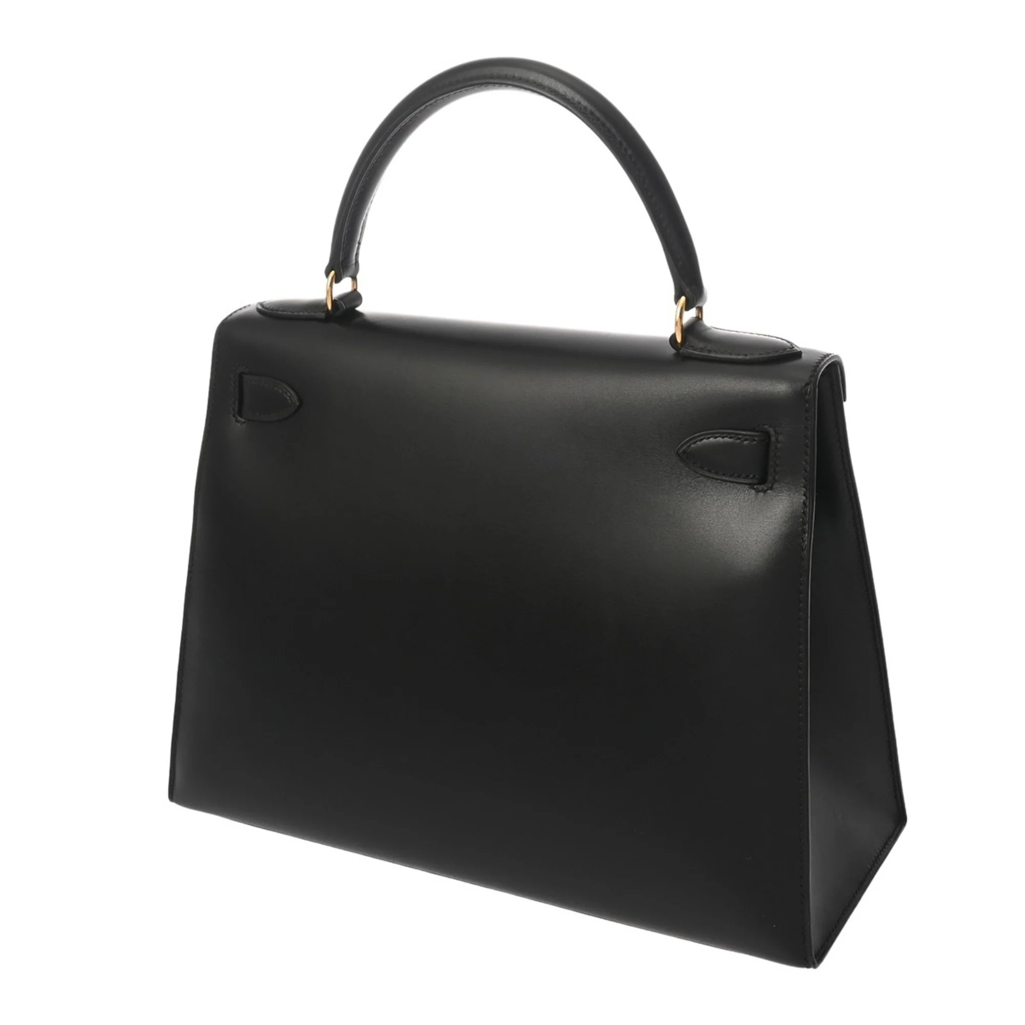 Kelly Handbag Black Box Calf with Gold Hardware 28 - Image 3