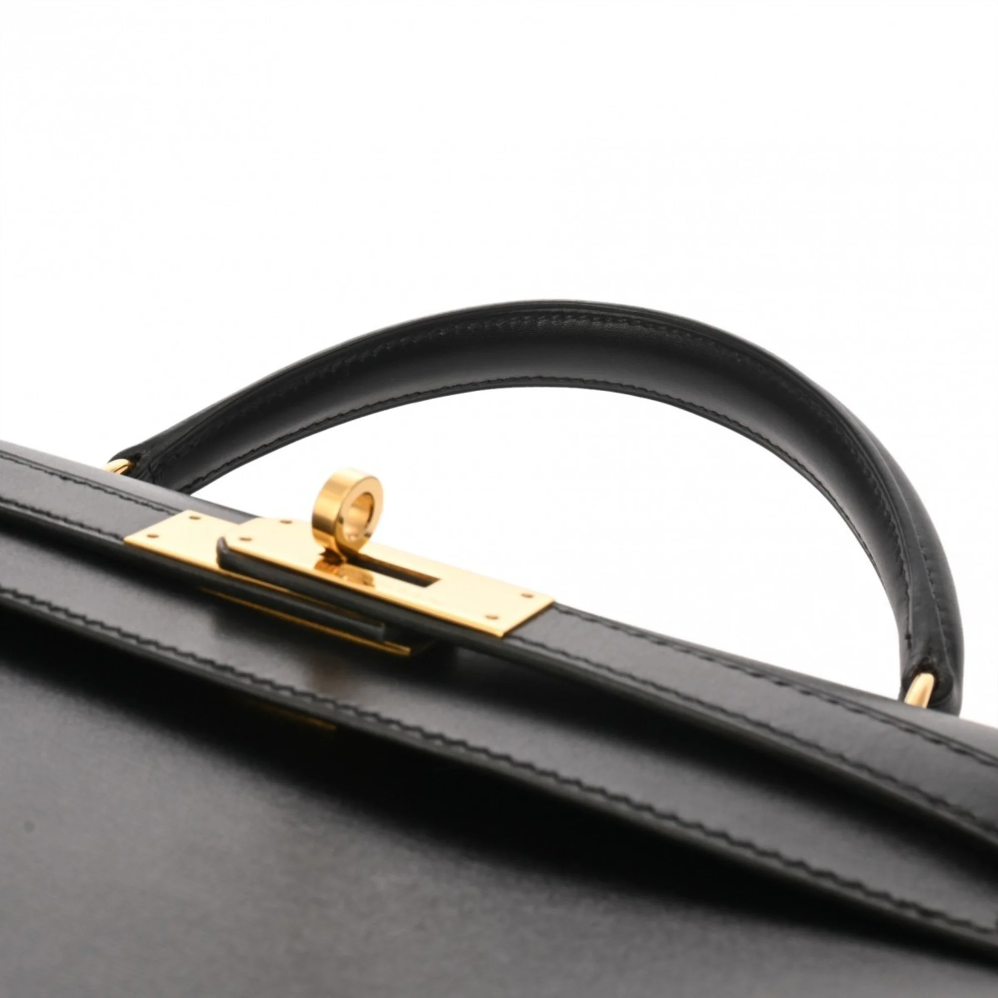 Kelly Handbag Black Box Calf with Gold Hardware 28 - Image 5