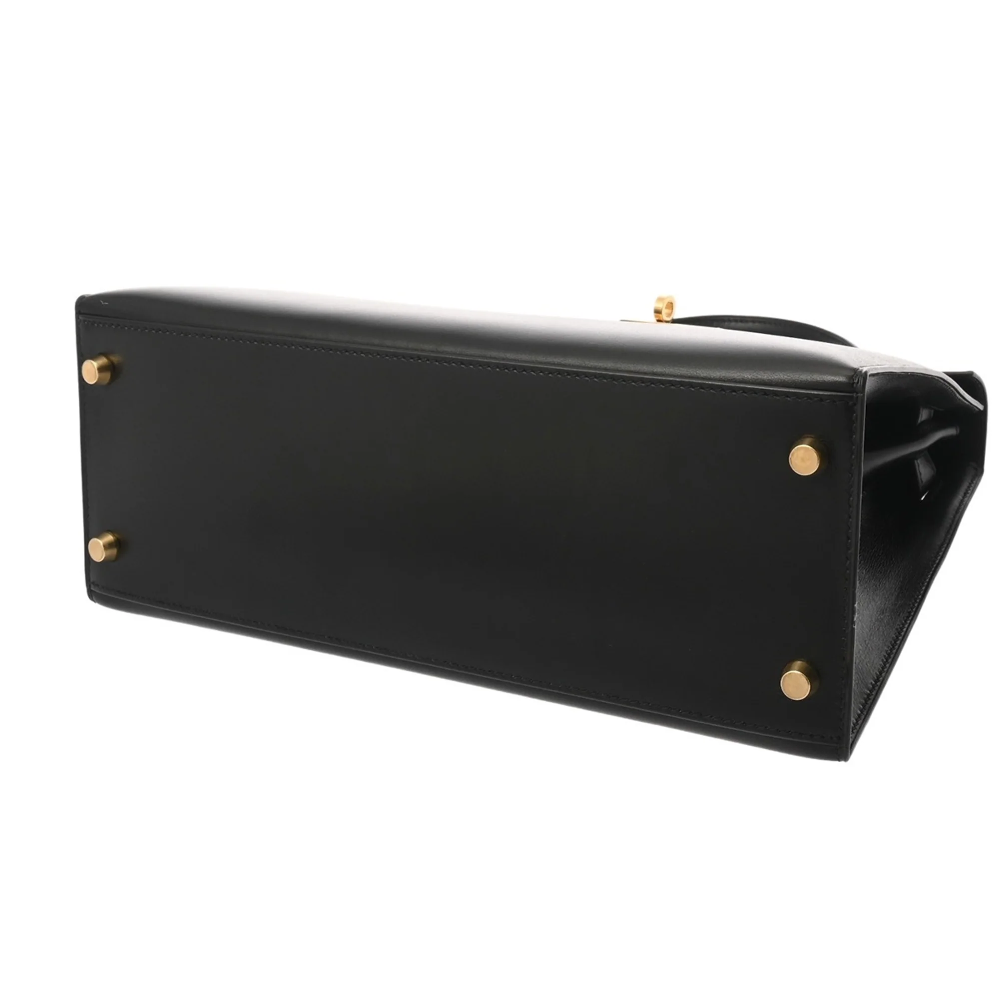 Kelly Handbag Black Box Calf with Gold Hardware 28 - Image 6