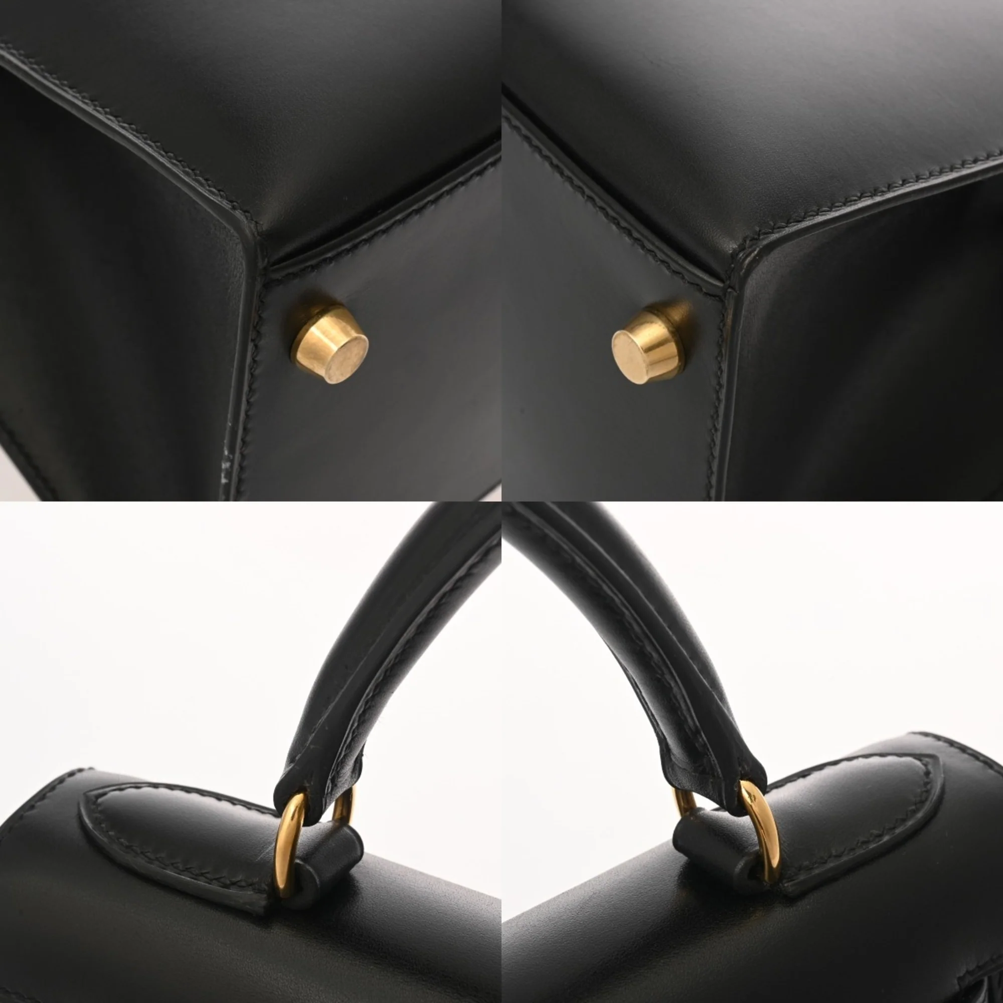 Kelly Handbag Black Box Calf with Gold Hardware 28 - Image 9