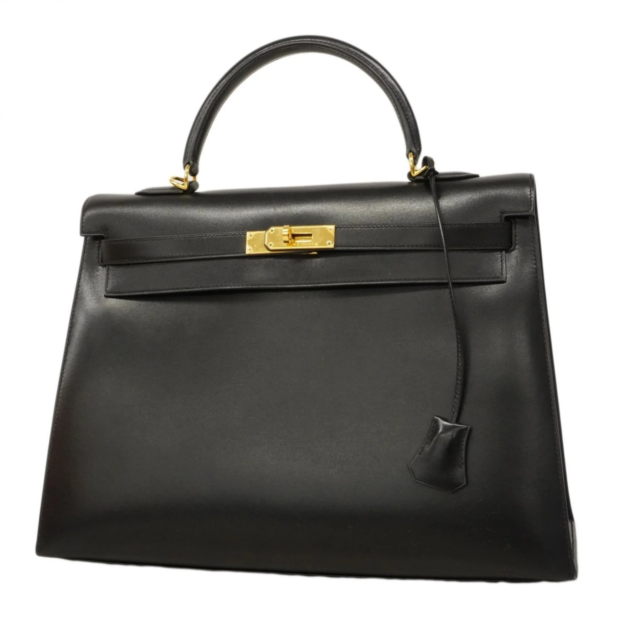 Kelly Handbag Black Box Calf with Gold Hardware 35