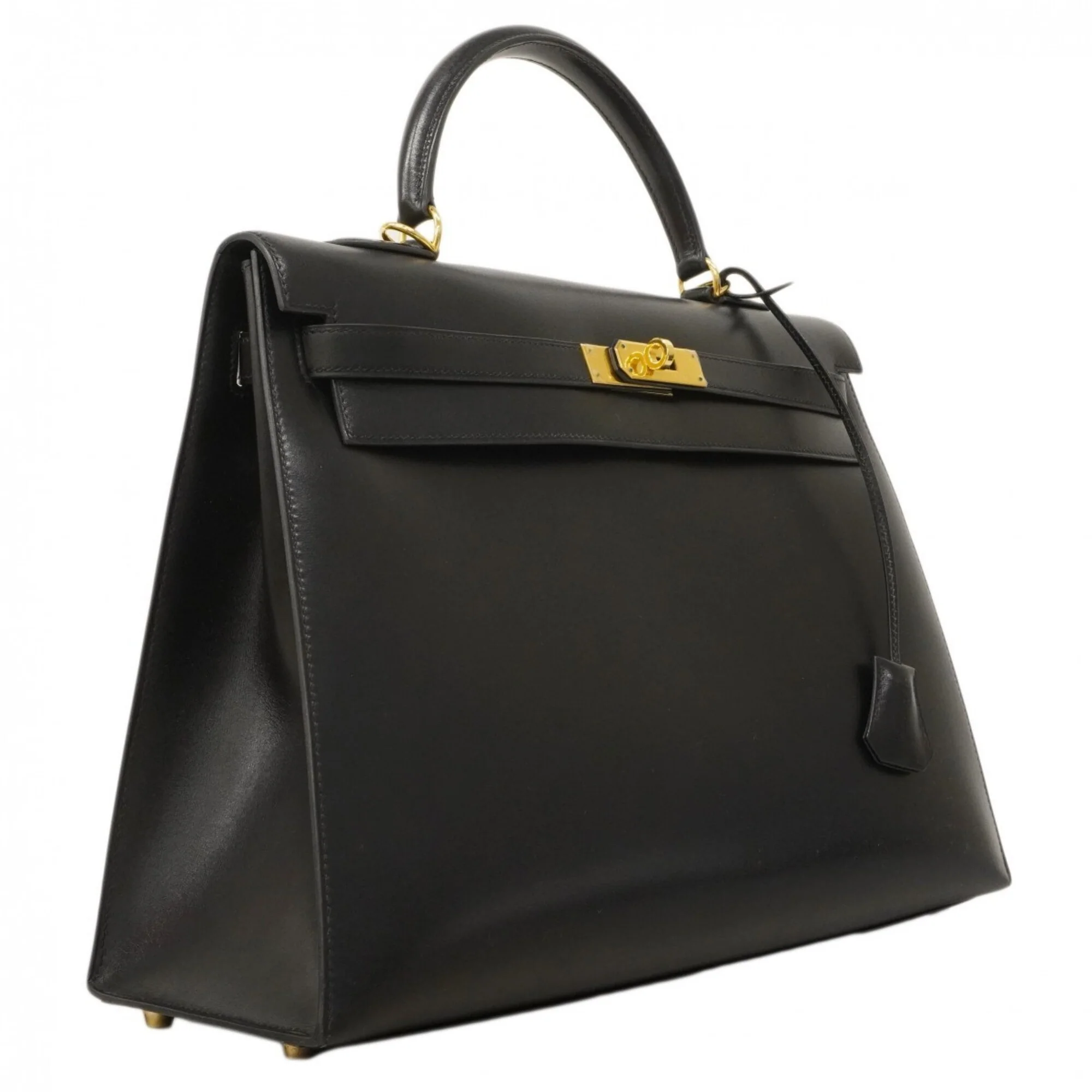 Kelly Handbag Black Box Calf with Gold Hardware 35 - Image 2