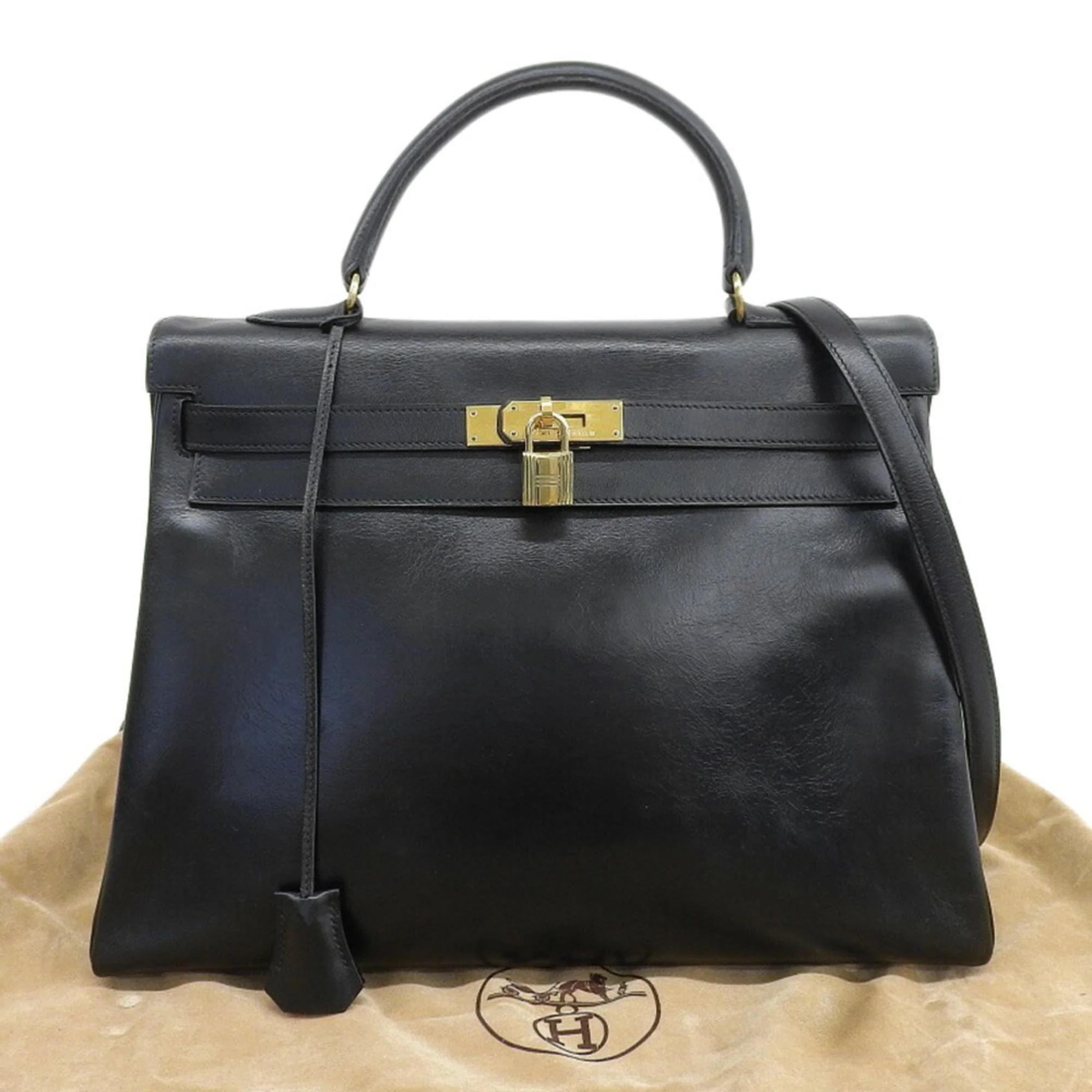Kelly Handbag Black Box Calf with Gold Hardware 35