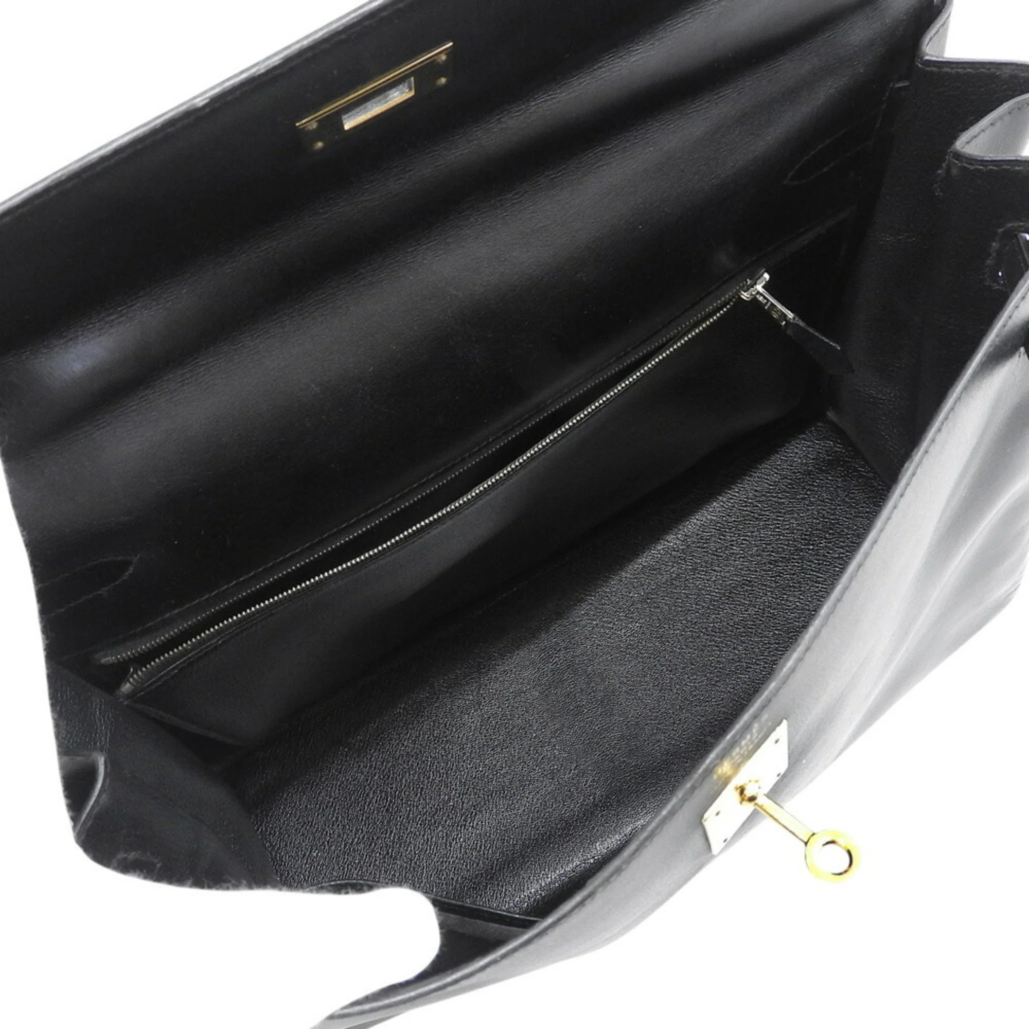 Kelly Handbag Black Box Calf with Gold Hardware 35 - Image 3