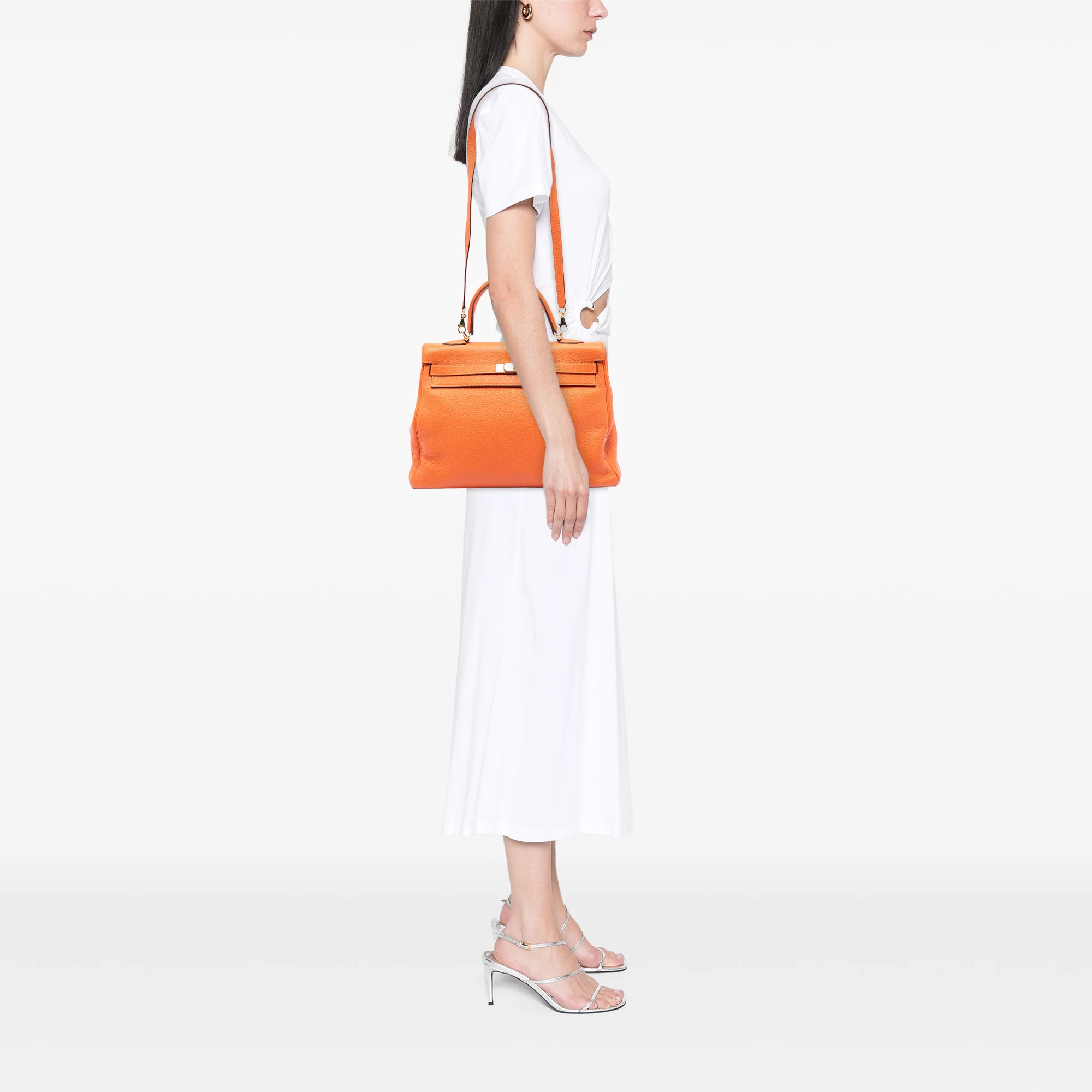 Kelly Handbag Orange Clemence with Gold Hardware 35 - Image 7