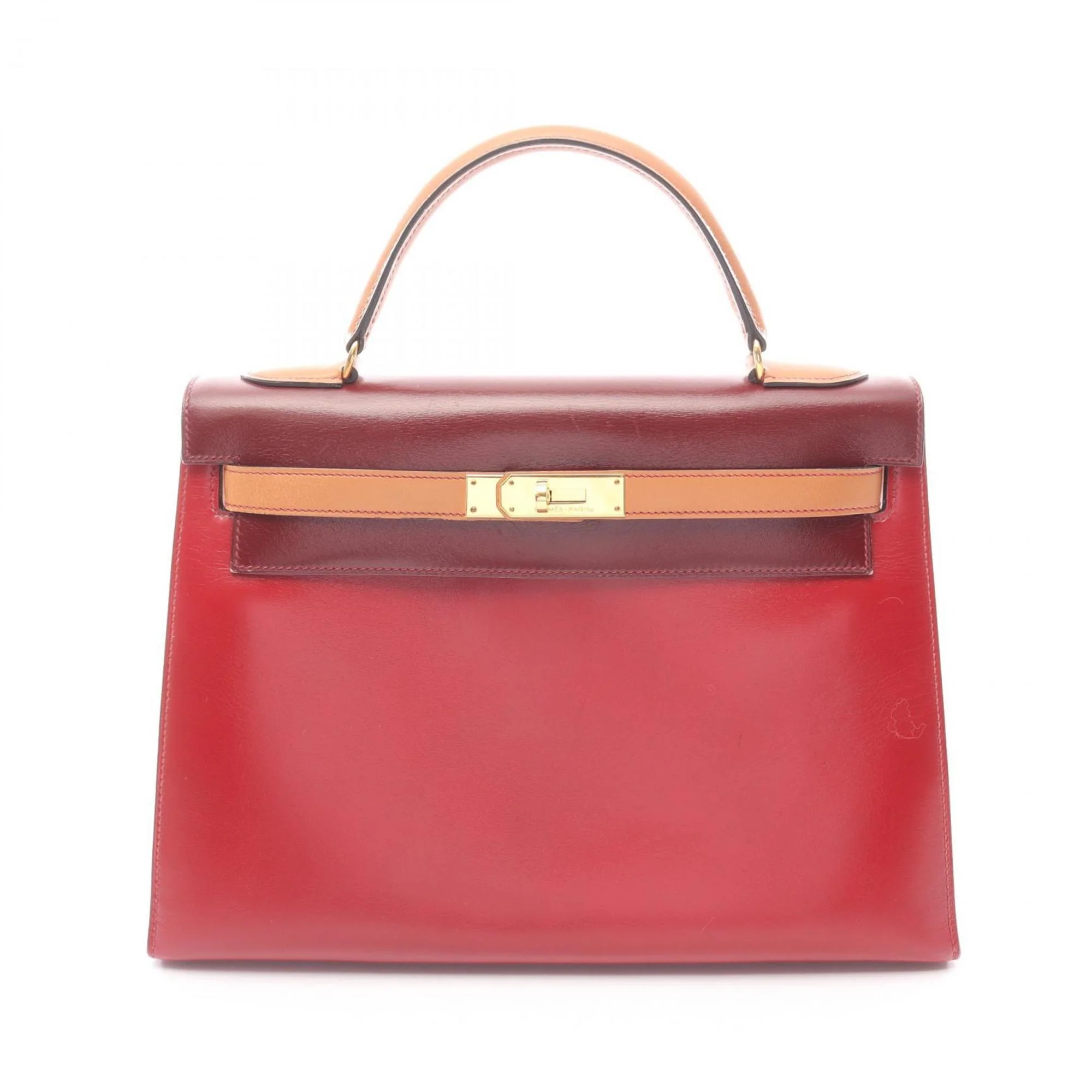 Kelly Handbag Tricolor Box Calf with Gold Hardware 32