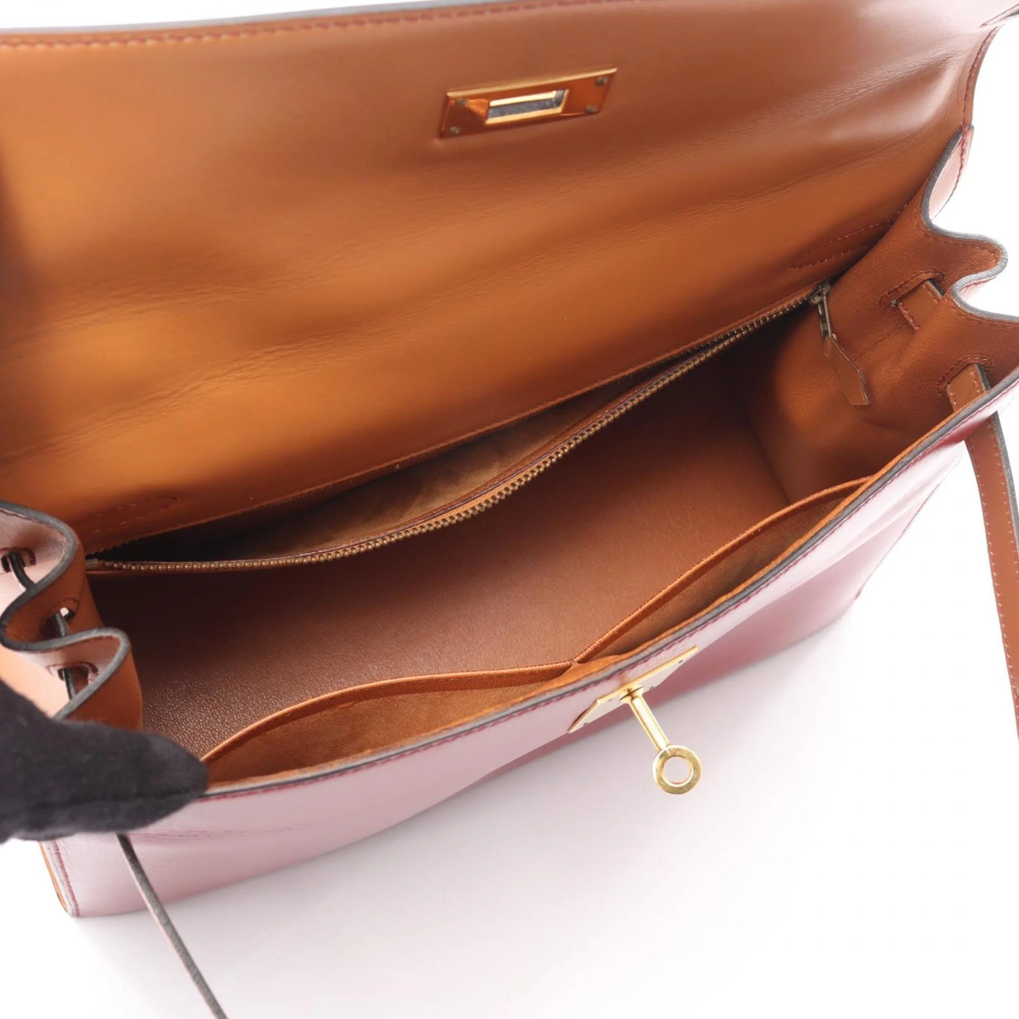Kelly Handbag Tricolor Box Calf with Gold Hardware 32 - Image 3