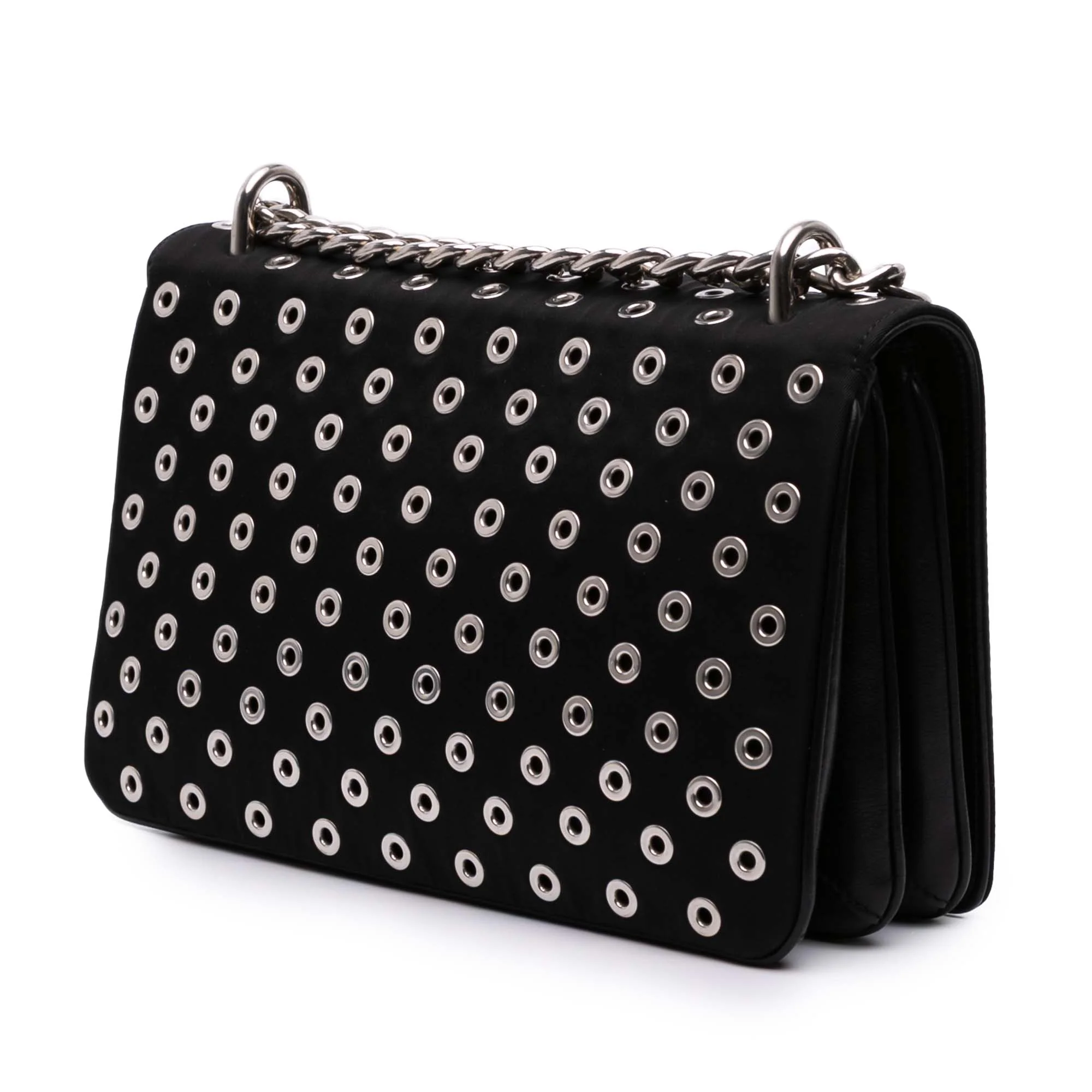 Grommet Chain Flap Shoulder Bag Tessuto with Soft Calf Medium - Image 2