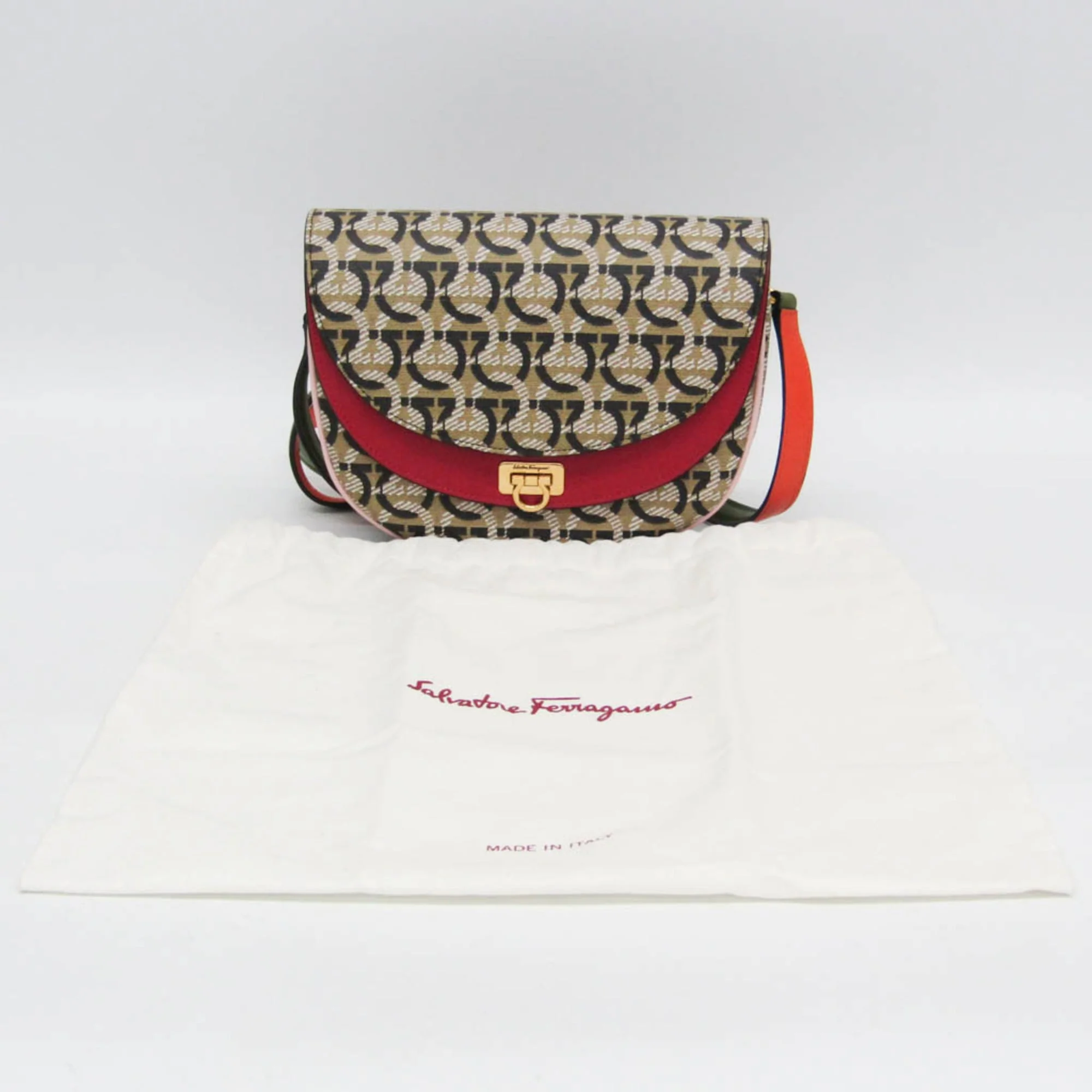 Double Flap Saddle Crossbody Bag Gancini Coated Canvas - Image 2
