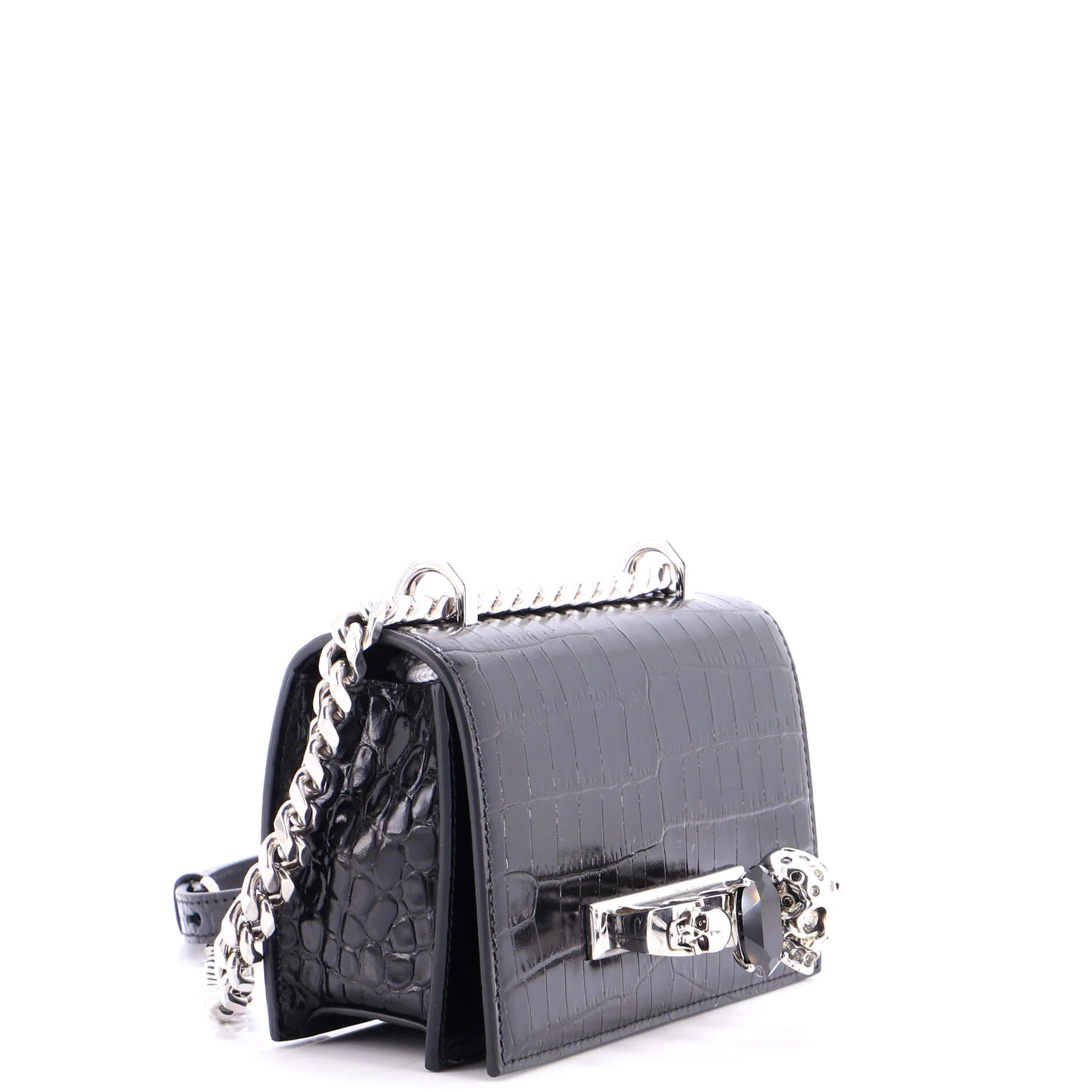 Jewelled Flap Satchel Crocodile Embossed Leather Mini - Image 2