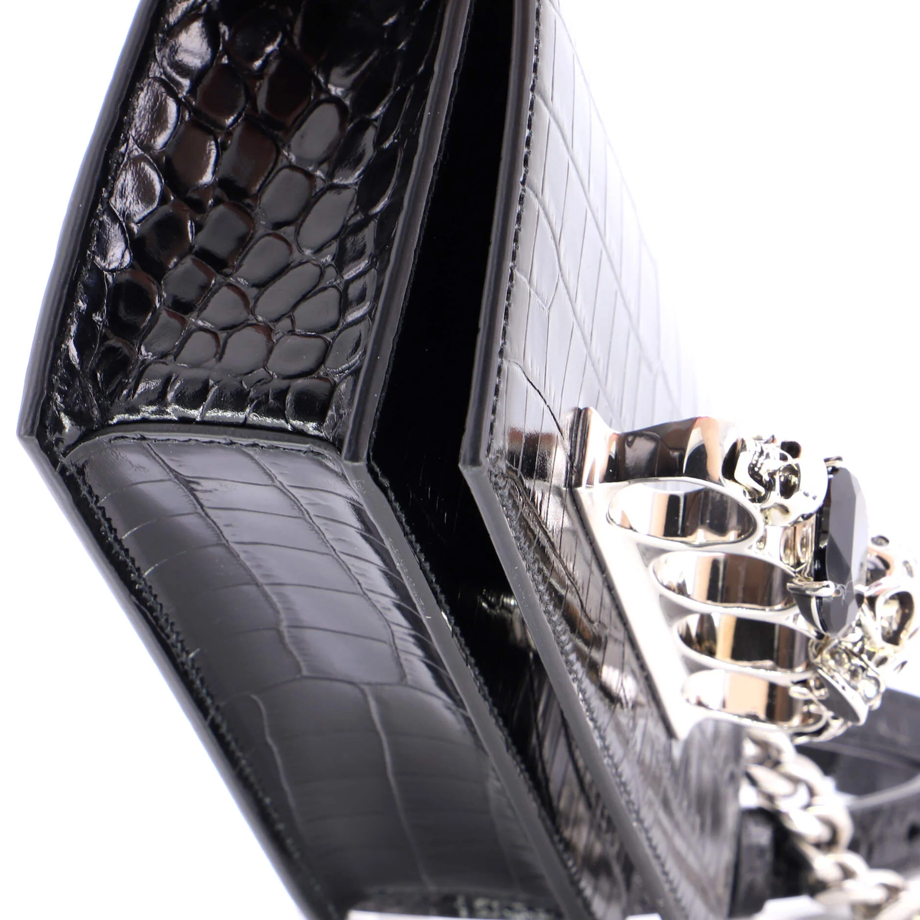 Jewelled Flap Satchel Crocodile Embossed Leather Mini - Image 6