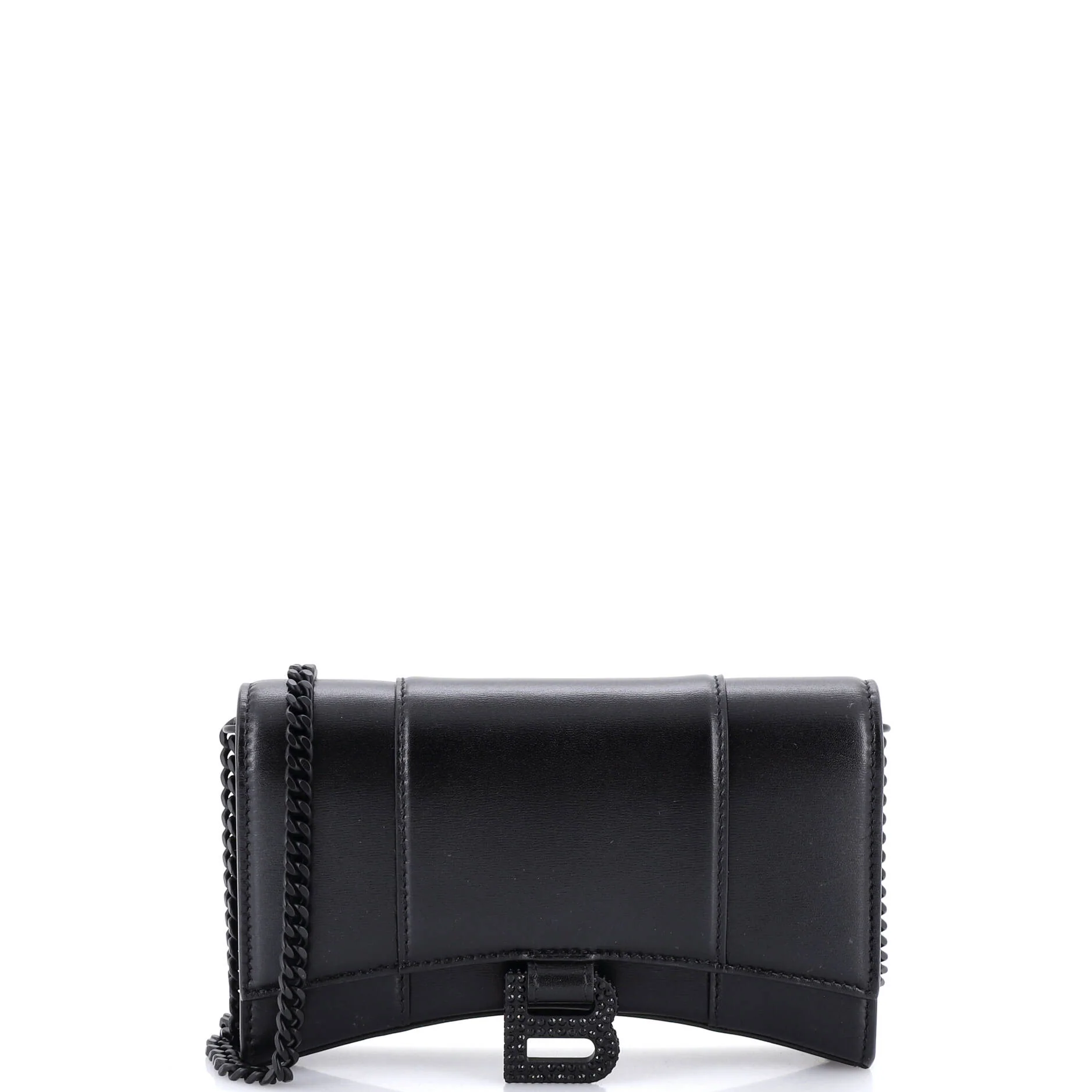 Hourglass Chain Wallet Leather with Crystal Detail