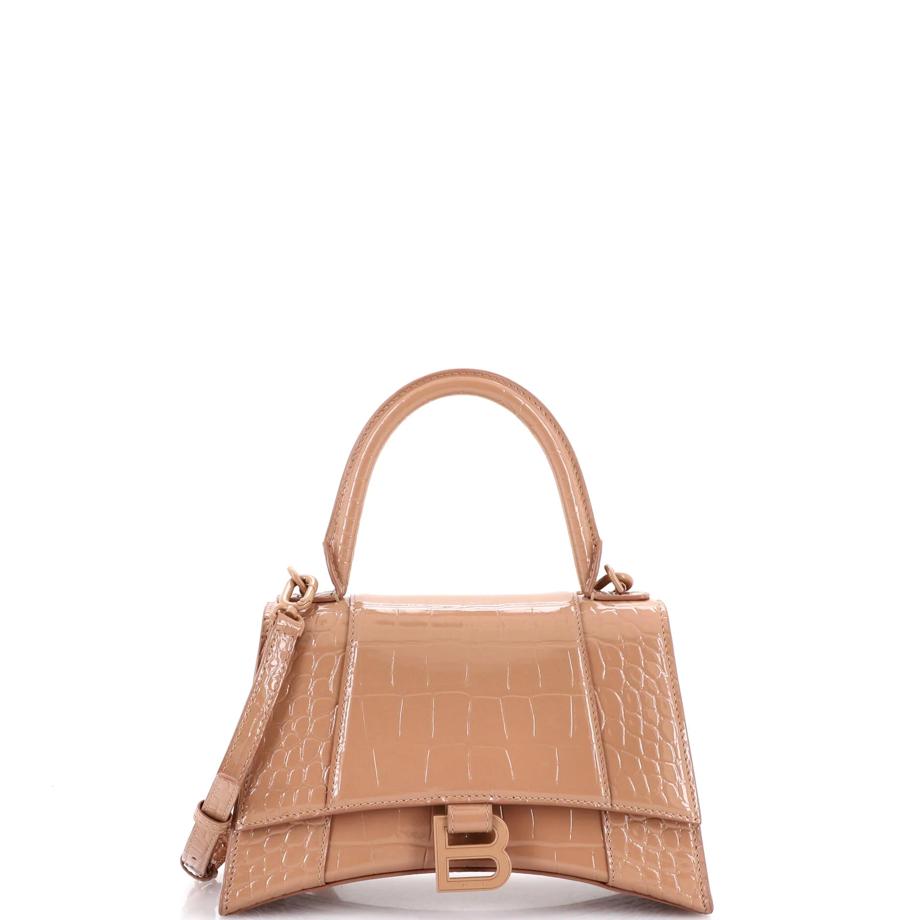 Hourglass Top Handle Bag Crocodile Embossed Leather Small