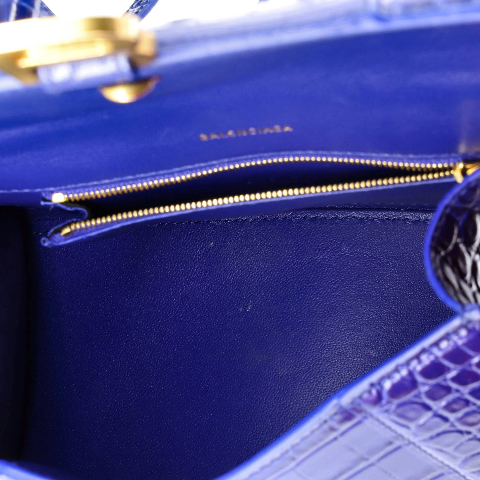 Hourglass Top Handle Bag Crocodile Embossed Leather Small - Image 5
