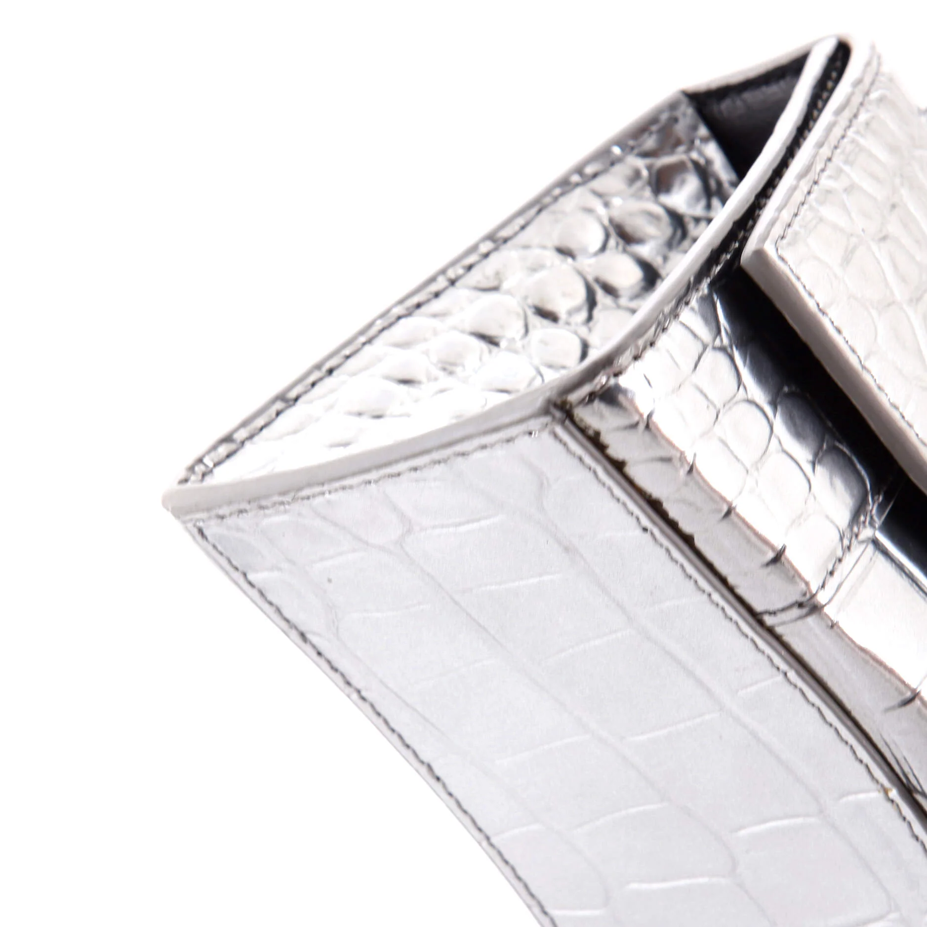 Hourglass Top Handle Bag Crocodile Embossed Leather XS - Image 6