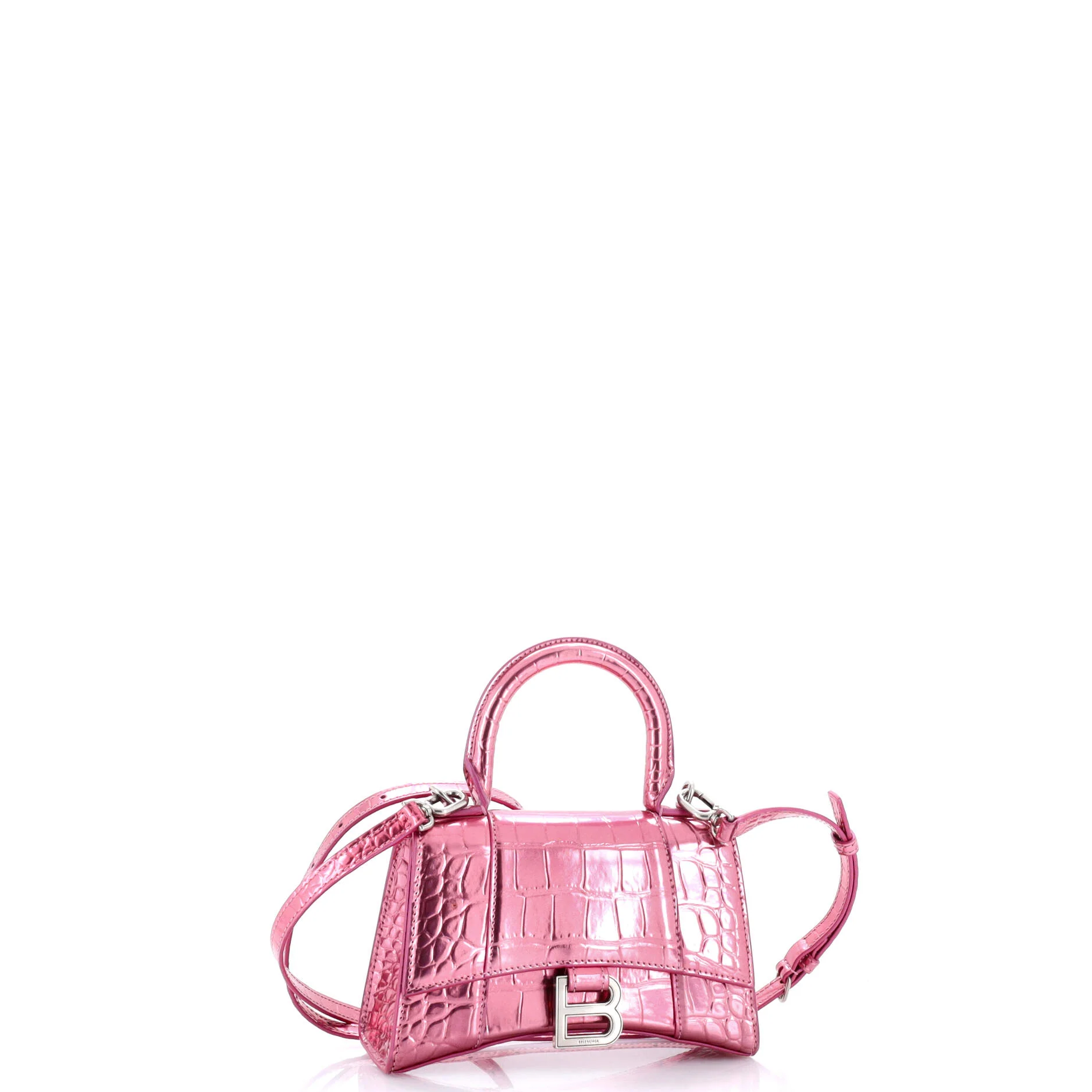 Hourglass Top Handle Bag Crocodile Embossed Leather XS - Image 2