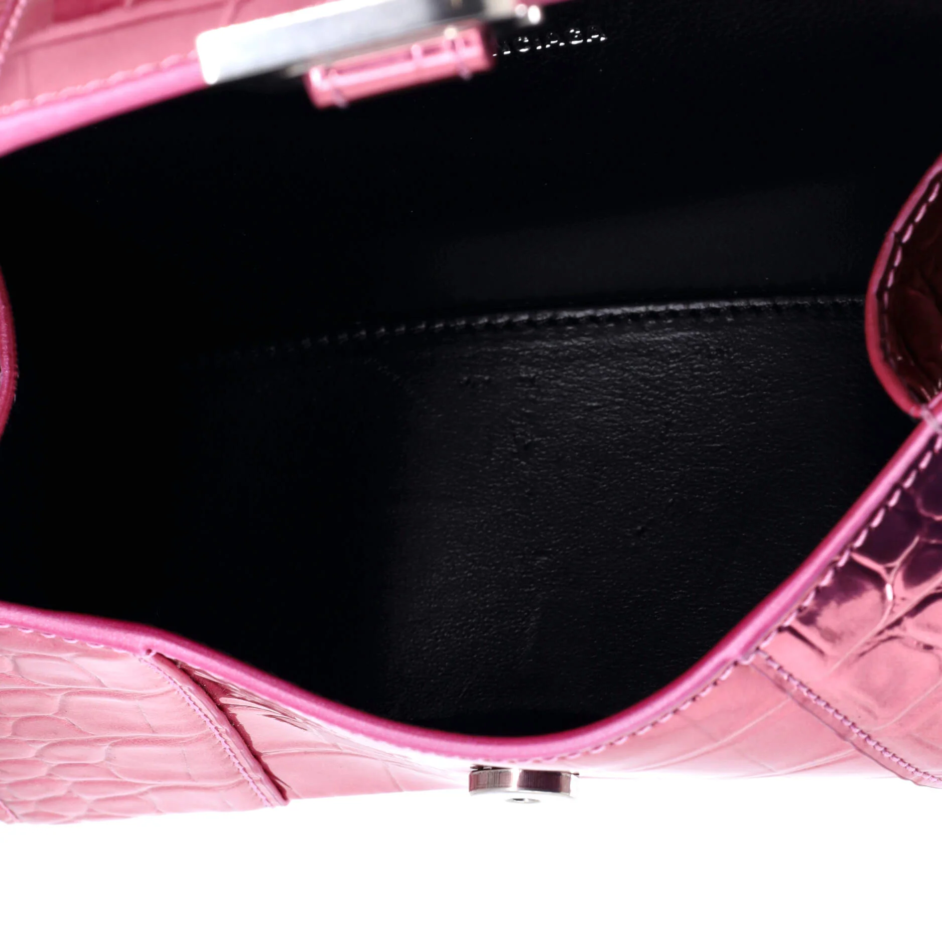 Hourglass Top Handle Bag Crocodile Embossed Leather XS - Image 5