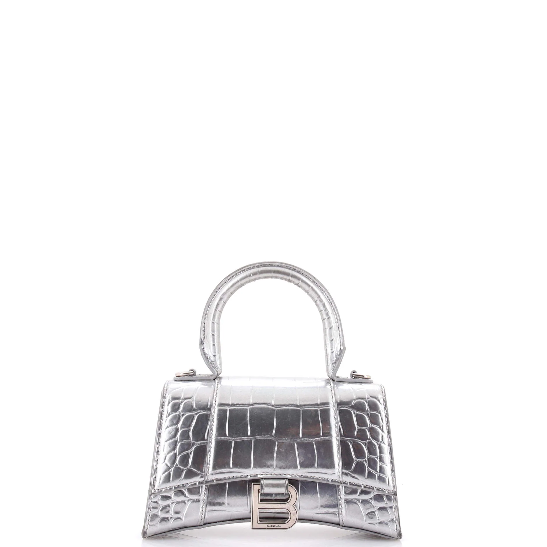 Hourglass Top Handle Bag Crocodile Embossed Leather XS