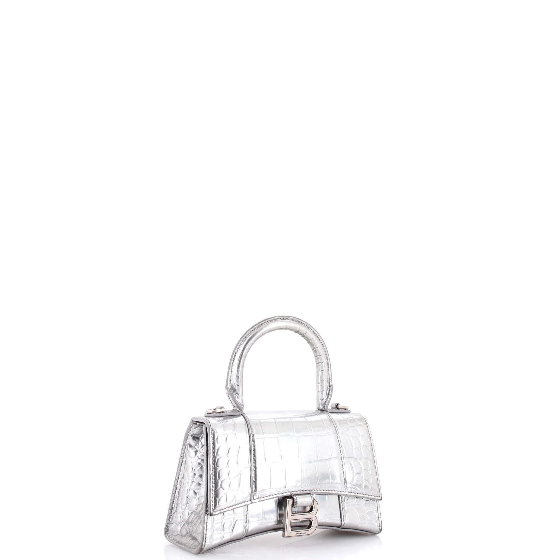 Hourglass Top Handle Bag Crocodile Embossed Leather XS - Image 2