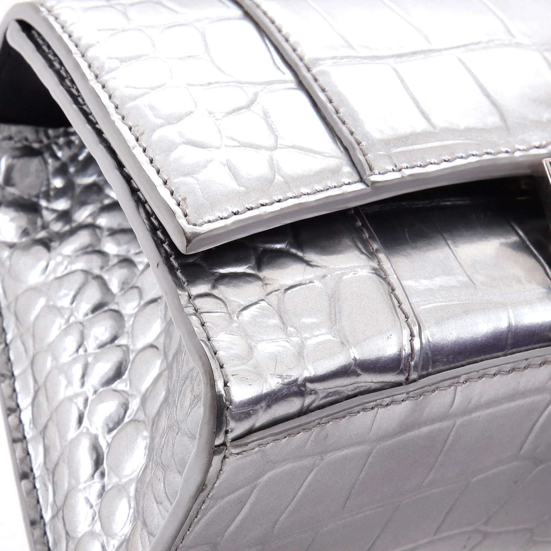 Hourglass Top Handle Bag Crocodile Embossed Leather XS - Image 6