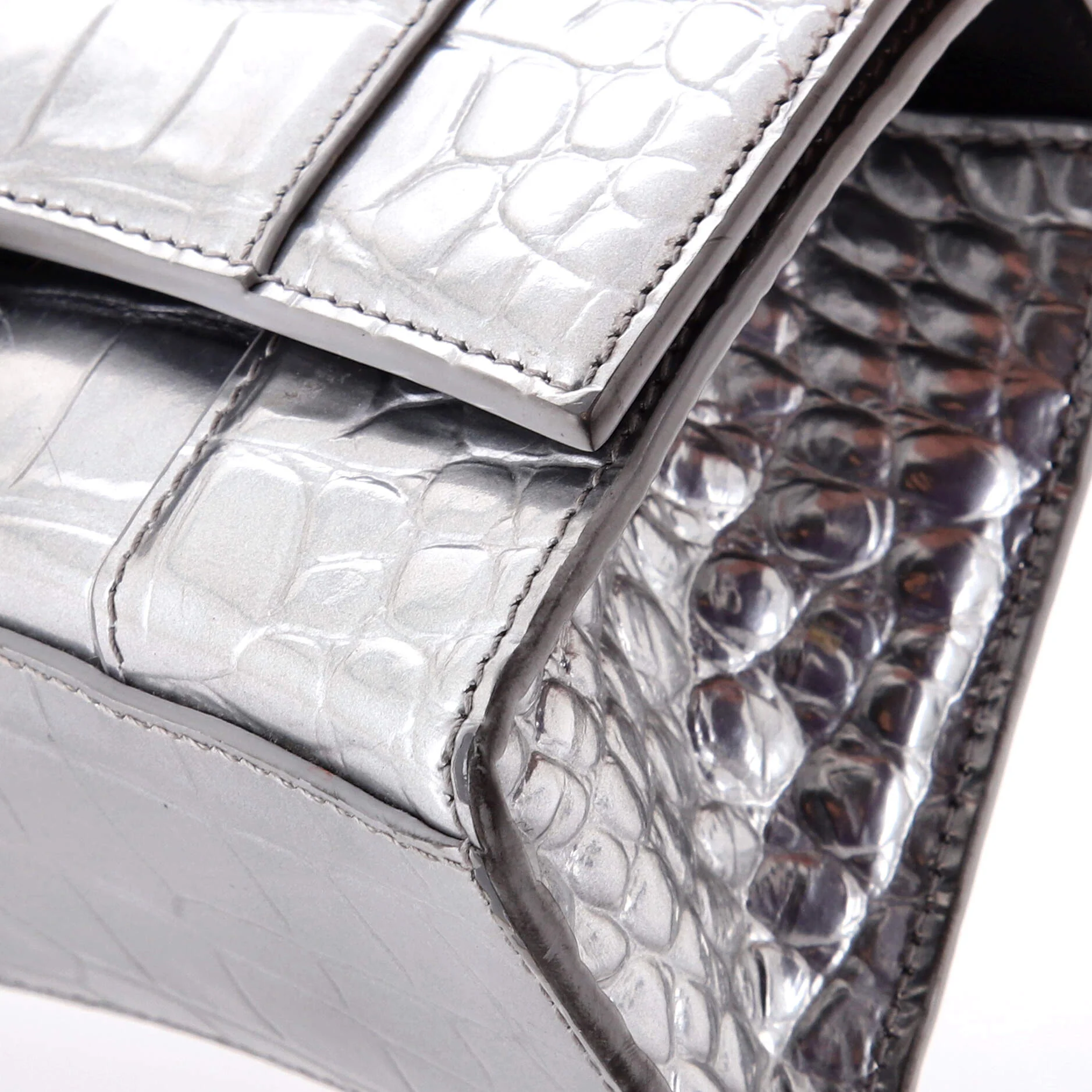 Hourglass Top Handle Bag Crocodile Embossed Leather XS - Image 7