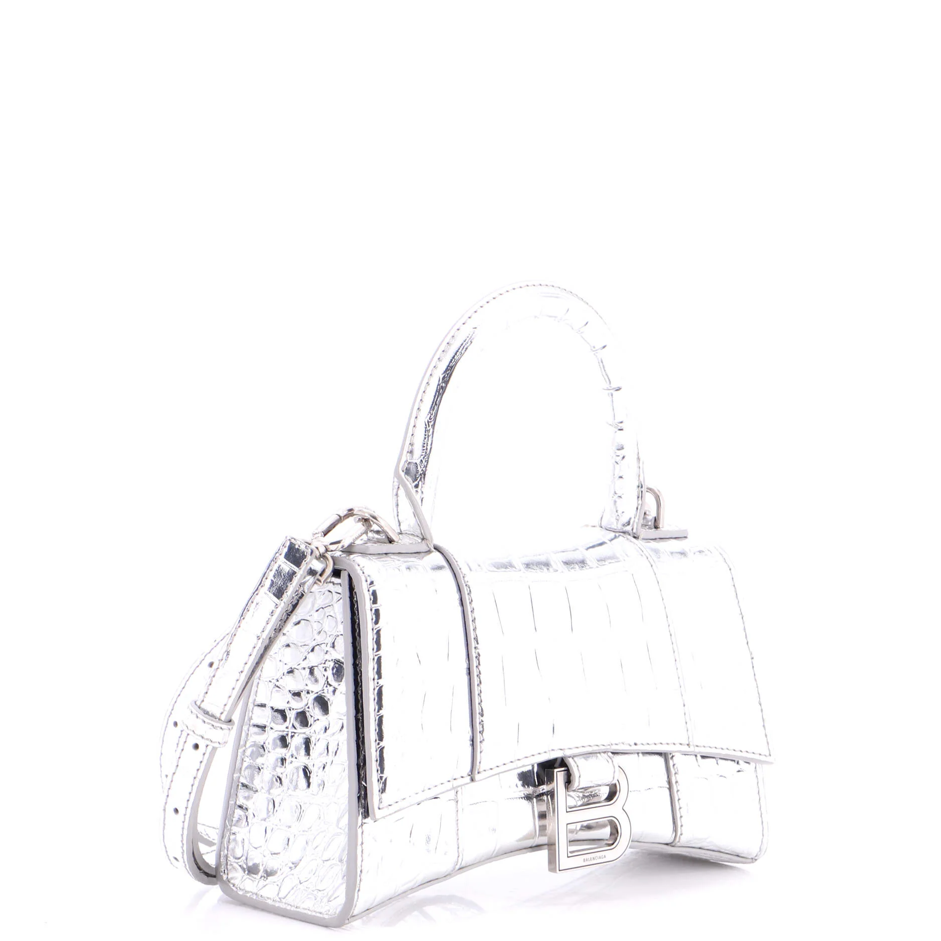 Hourglass Top Handle Bag Crocodile Embossed Leather XS - Image 2