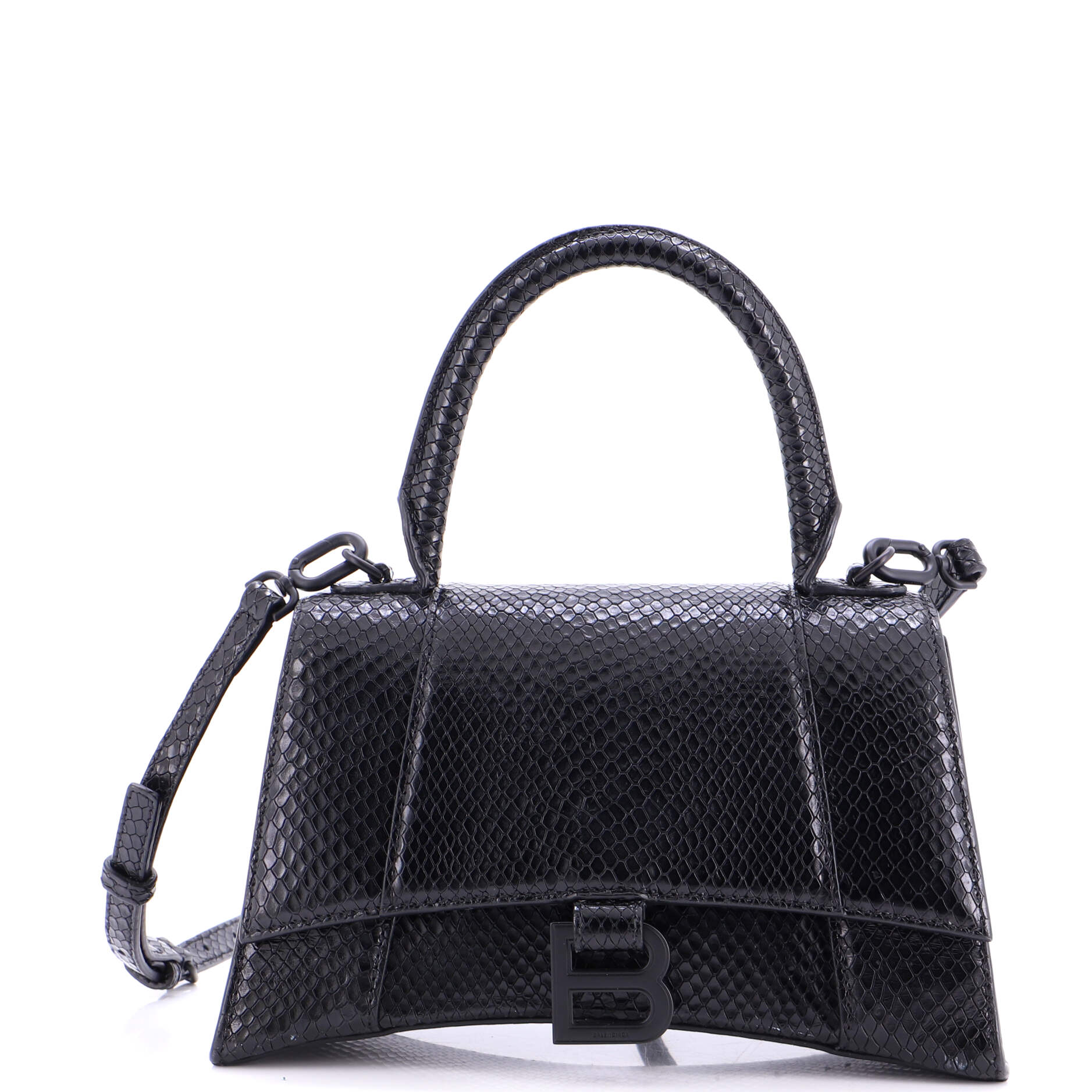Hourglass Top Handle Bag Snakeskin Embossed Leather Small