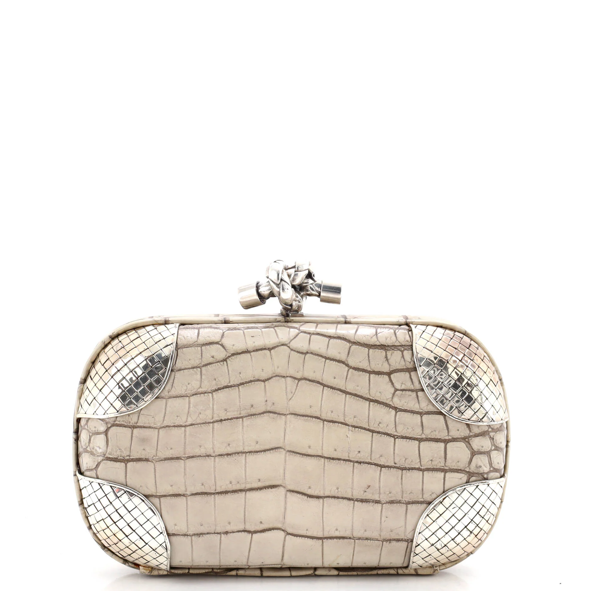 Box Knot Clutch Crocodile with Intrecciato Detail Small