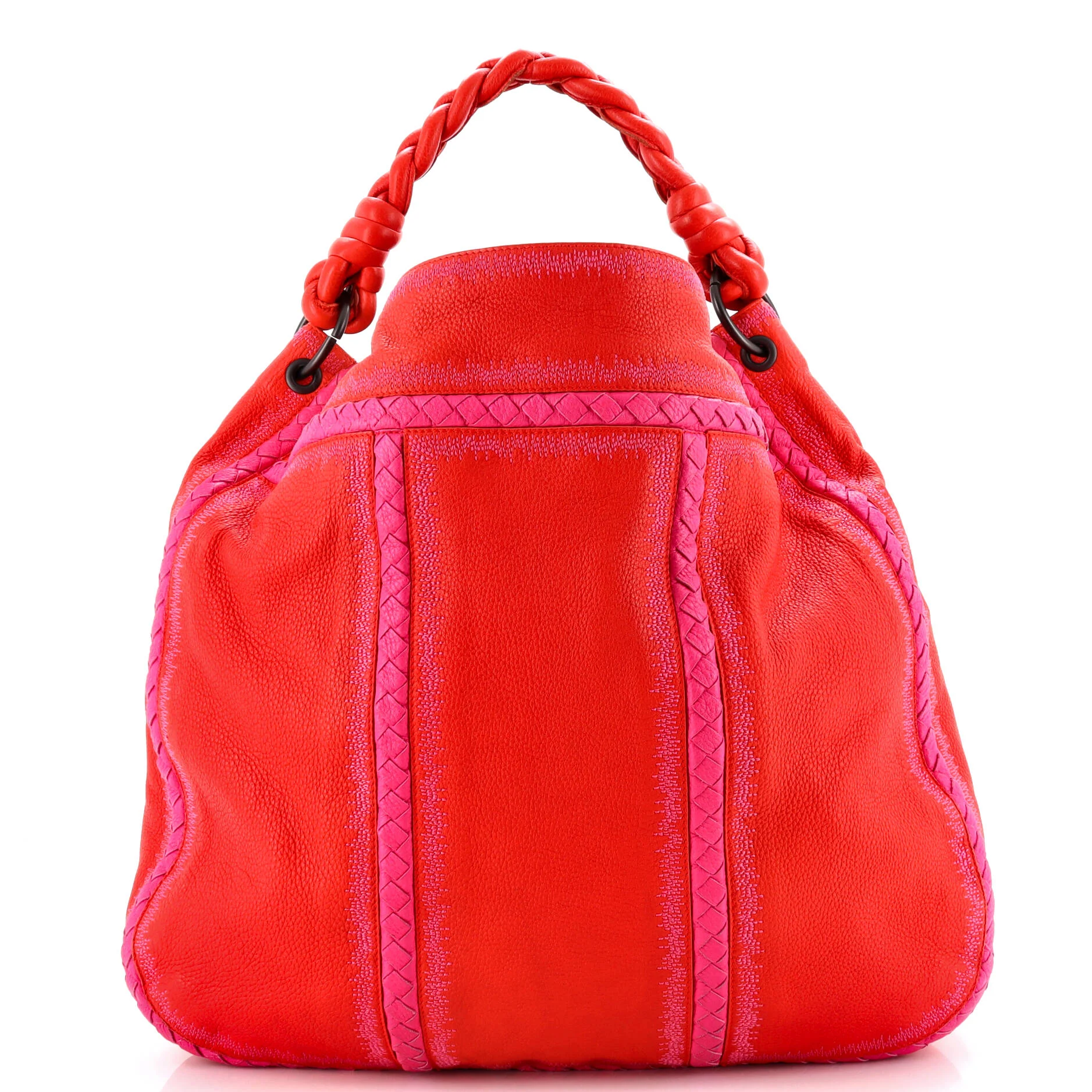 Braided Handle Hobo Embroidered Leather with Intrecciato Detail Large