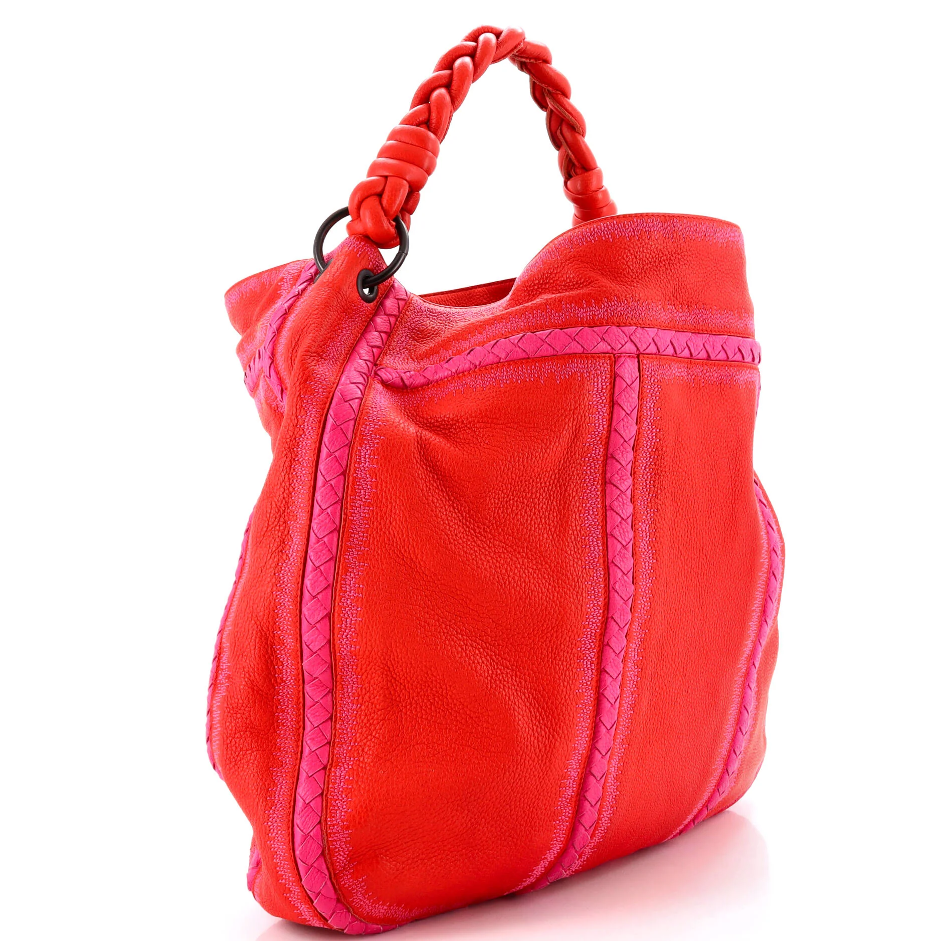 Braided Handle Hobo Embroidered Leather with Intrecciato Detail Large - Image 2