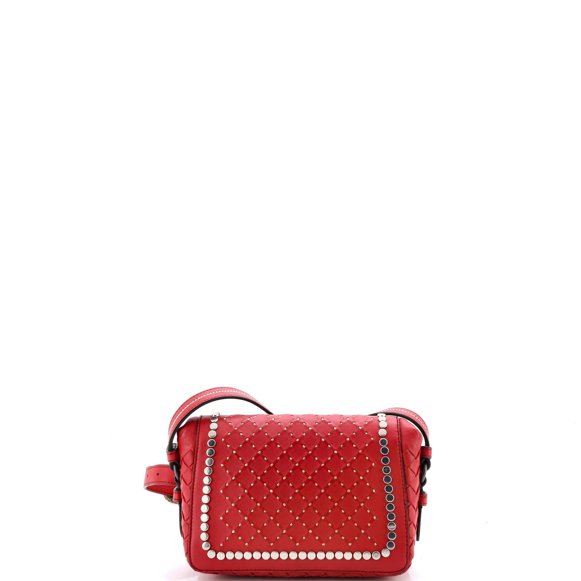Flap Crossbody Bag Studded Leather with Intrecciato Detail Small - Image 3