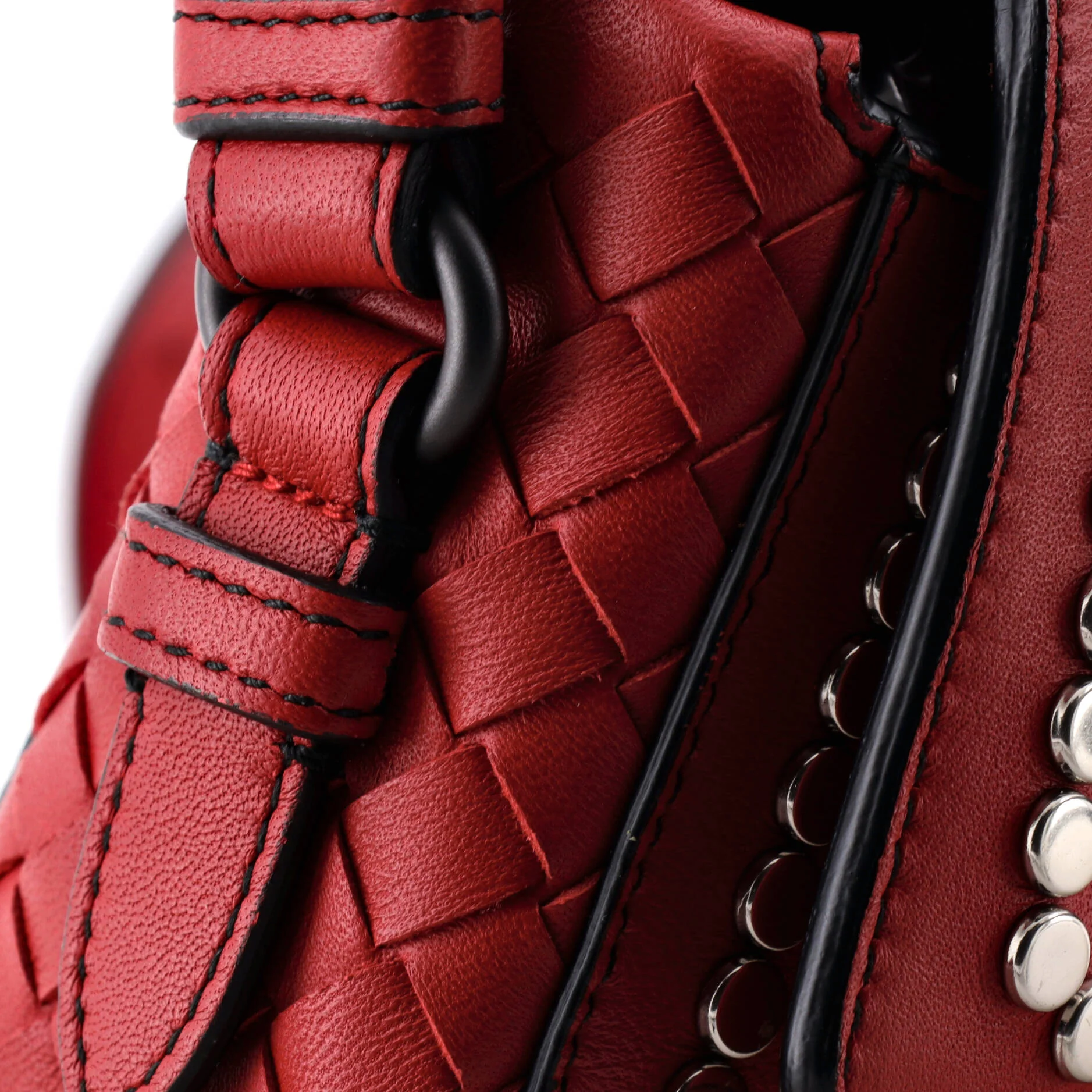 Flap Crossbody Bag Studded Leather with Intrecciato Detail Small - Image 6