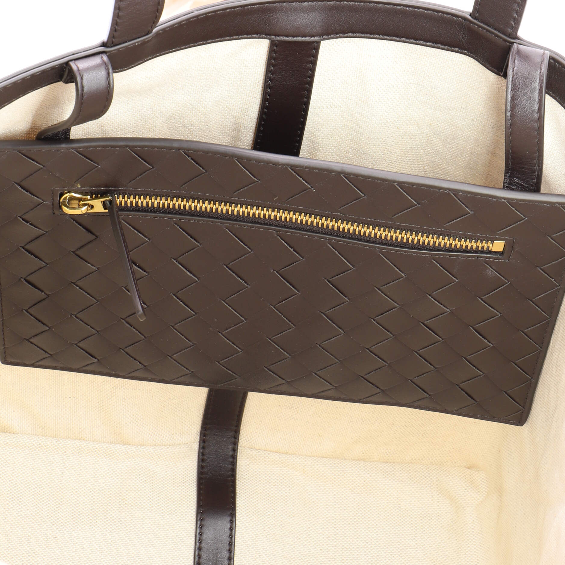 Flip Flap Tote Canvas with Intrecciato Leather Medium - Image 5