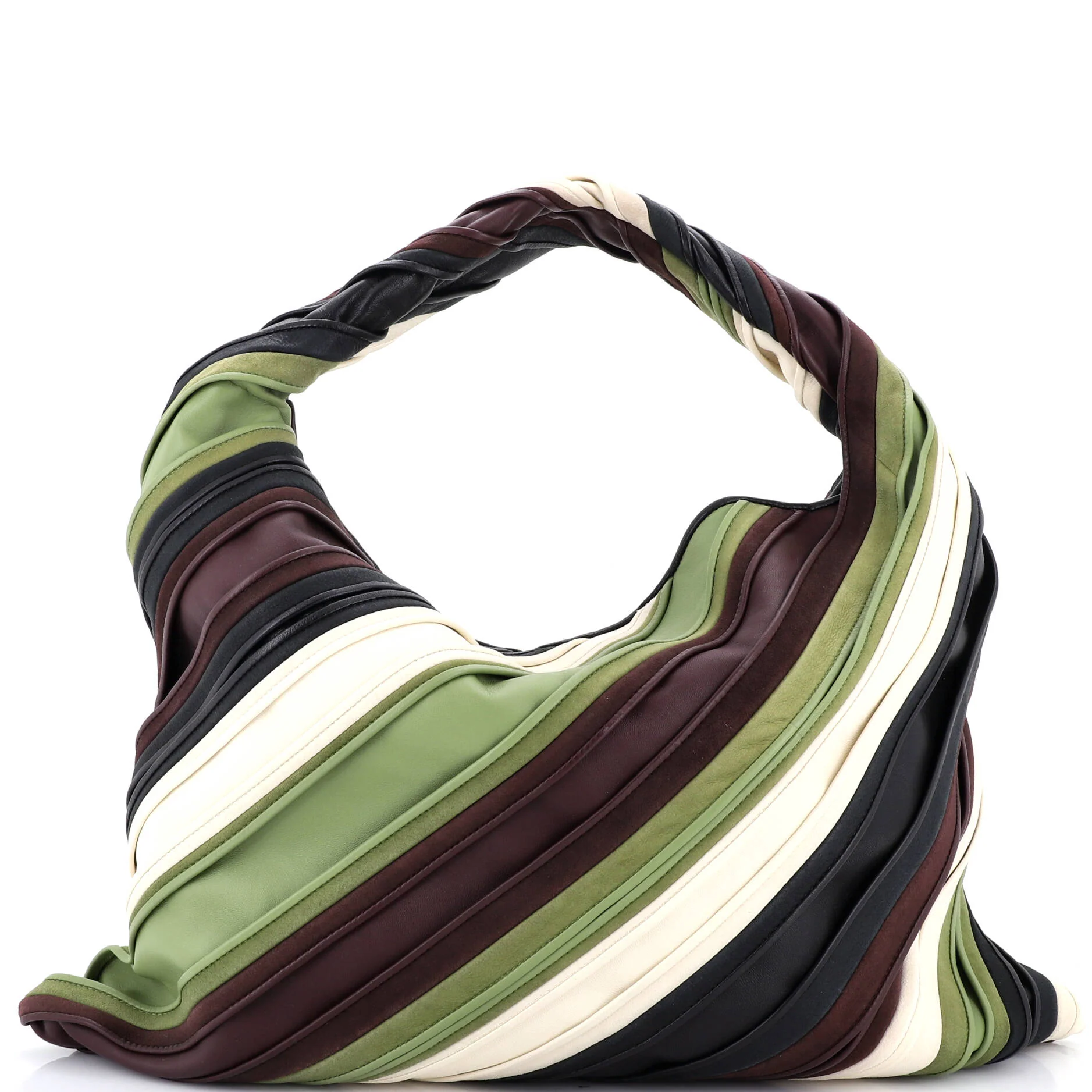 Hop Hobo Striped Leather and Suede Large