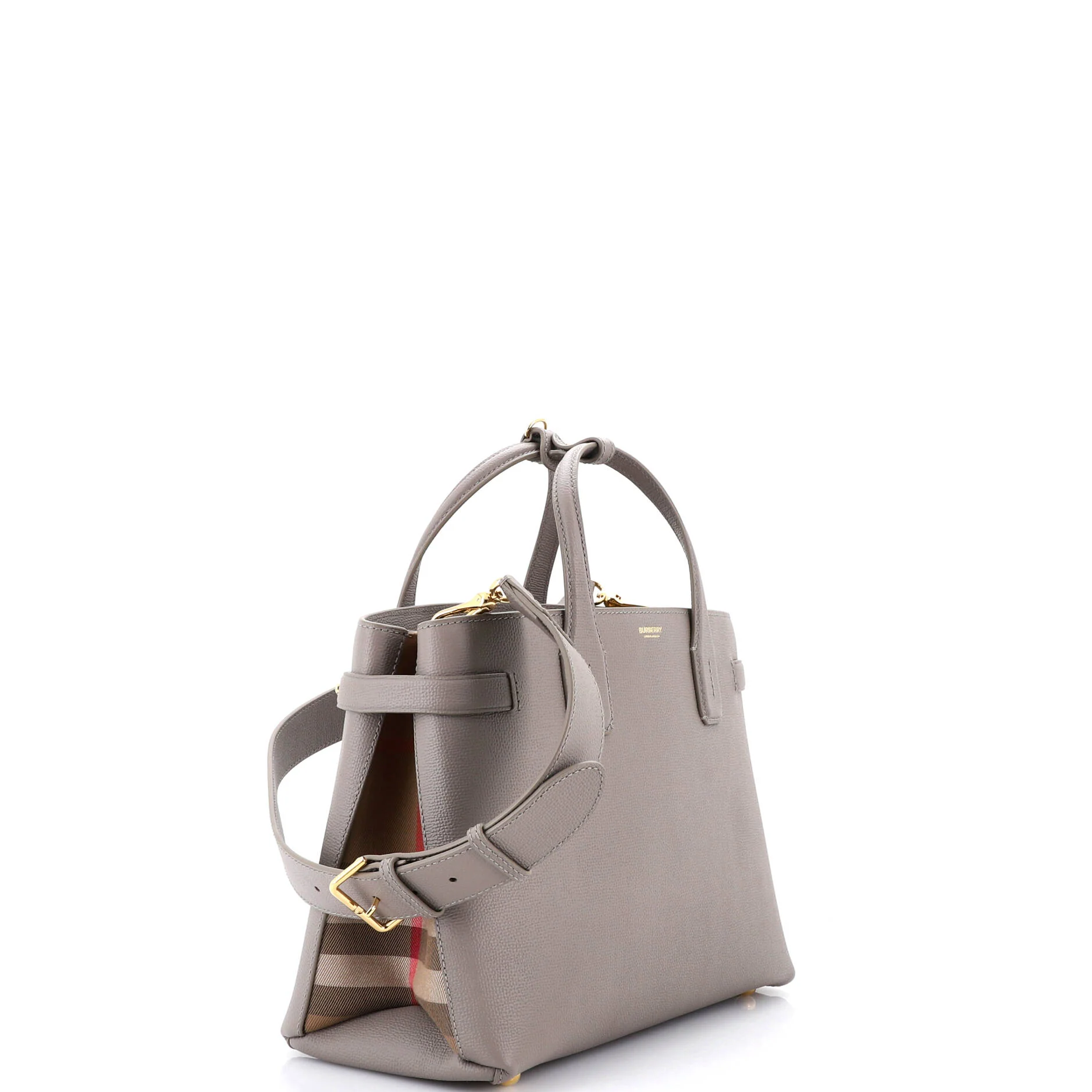 Banner NM Tote Leather with House Check Canvas Medium - Image 2