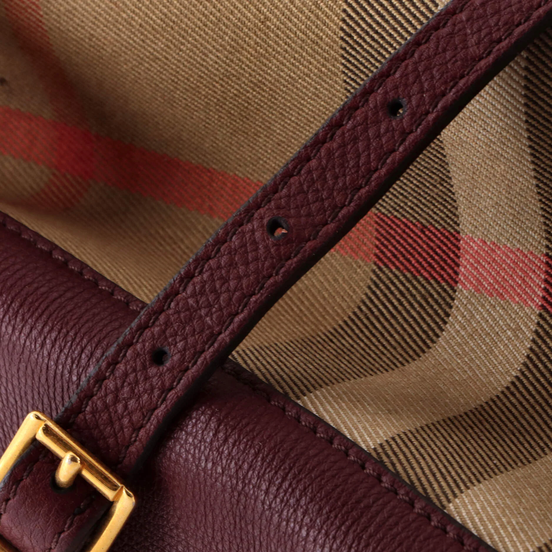 Banner Tote Leather and House Check Canvas Medium - Image 7