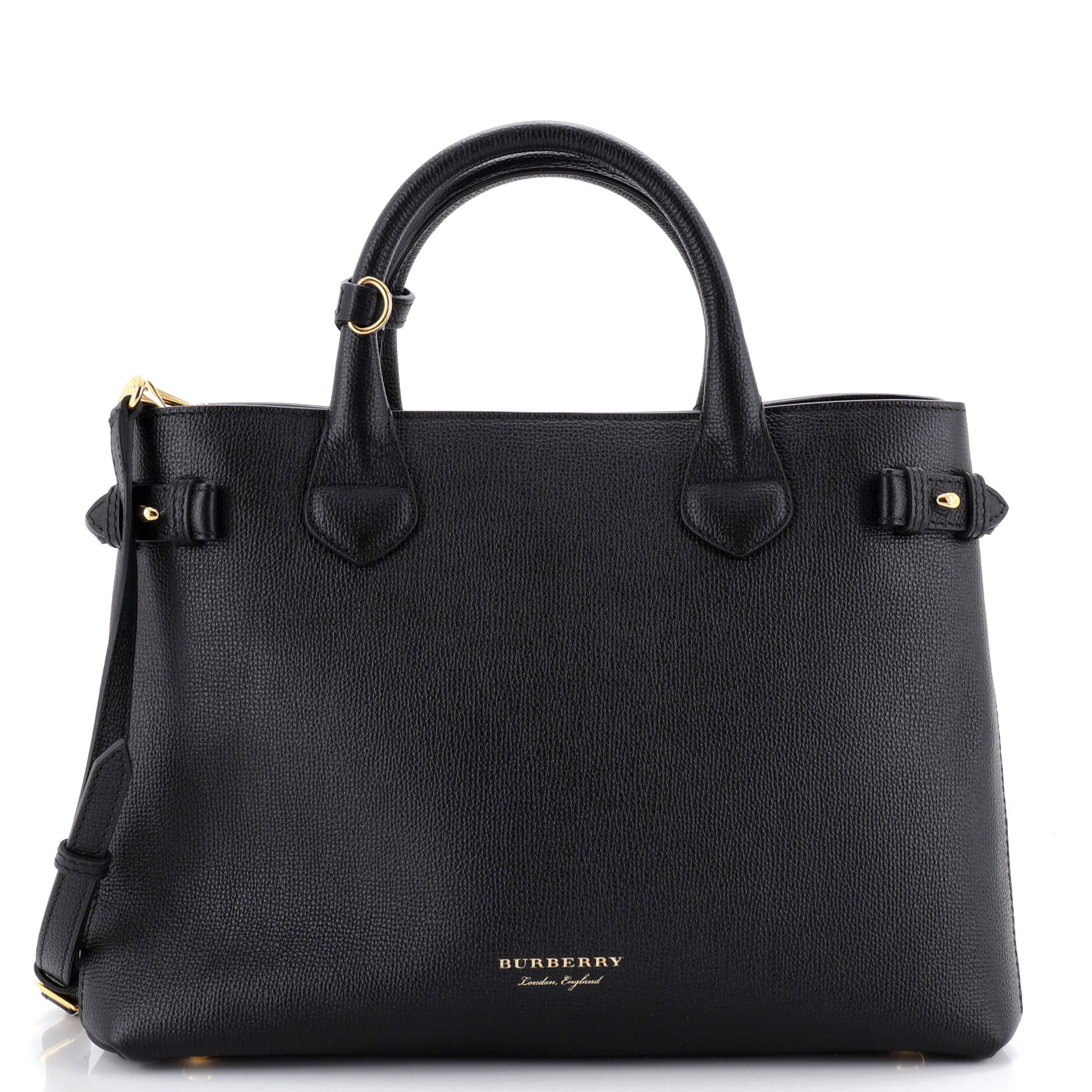 Banner Tote Leather and House Check Canvas Medium