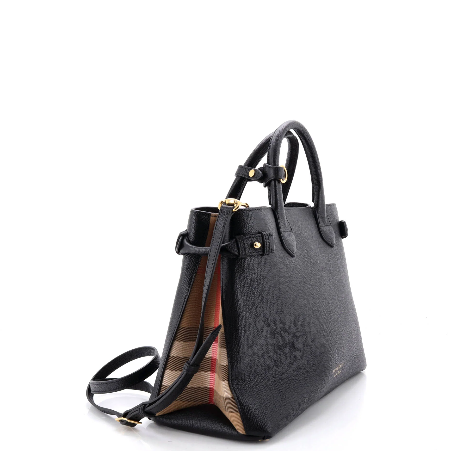 Banner Tote Leather and House Check Canvas Medium - Image 2