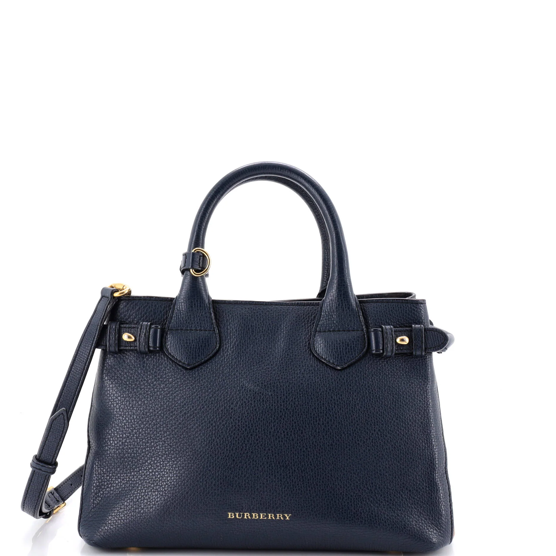 Banner Tote Leather and House Check Canvas Small