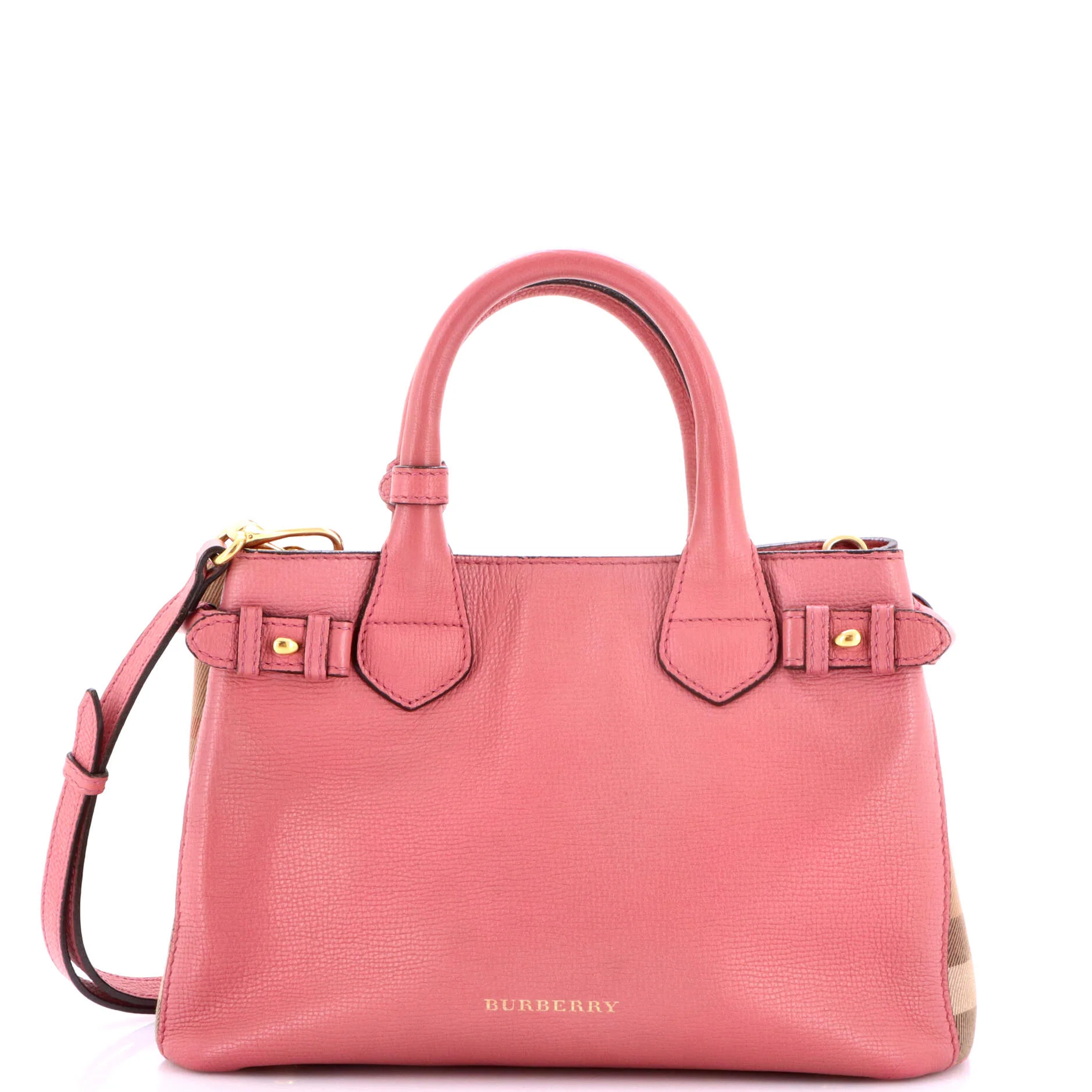 Banner Tote Leather and House Check Canvas Small