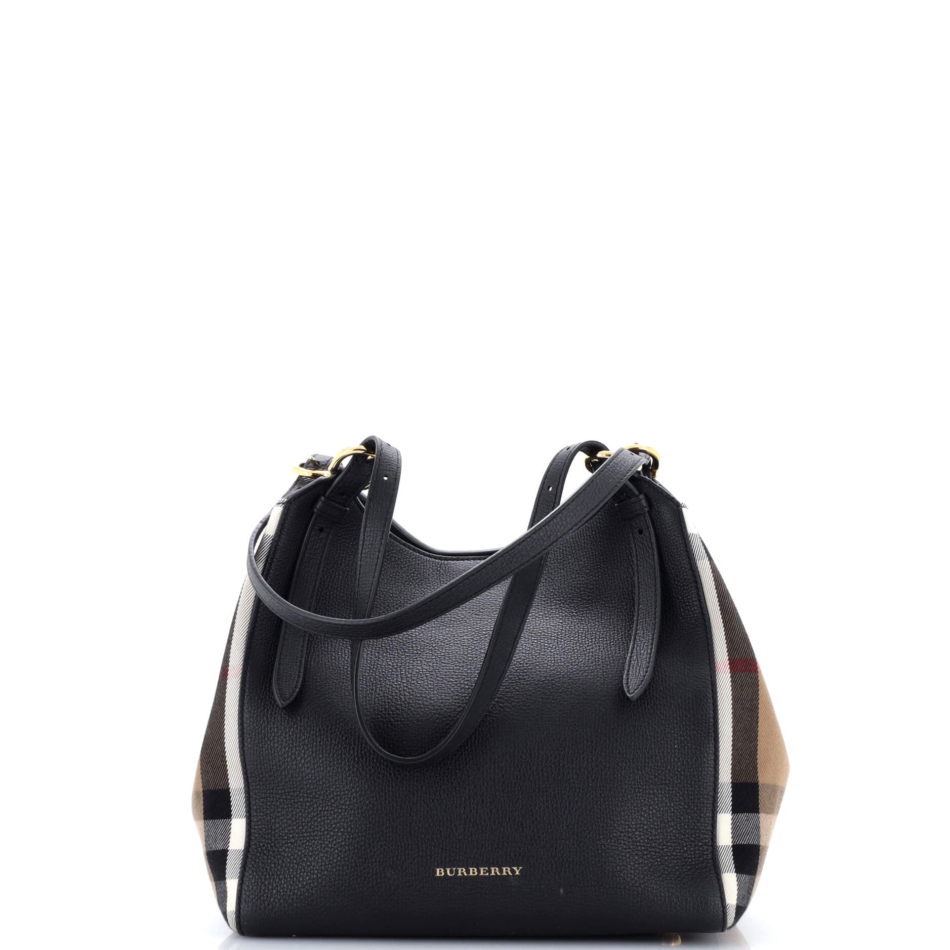Canterbury Tote Leather and House Check Canvas Small