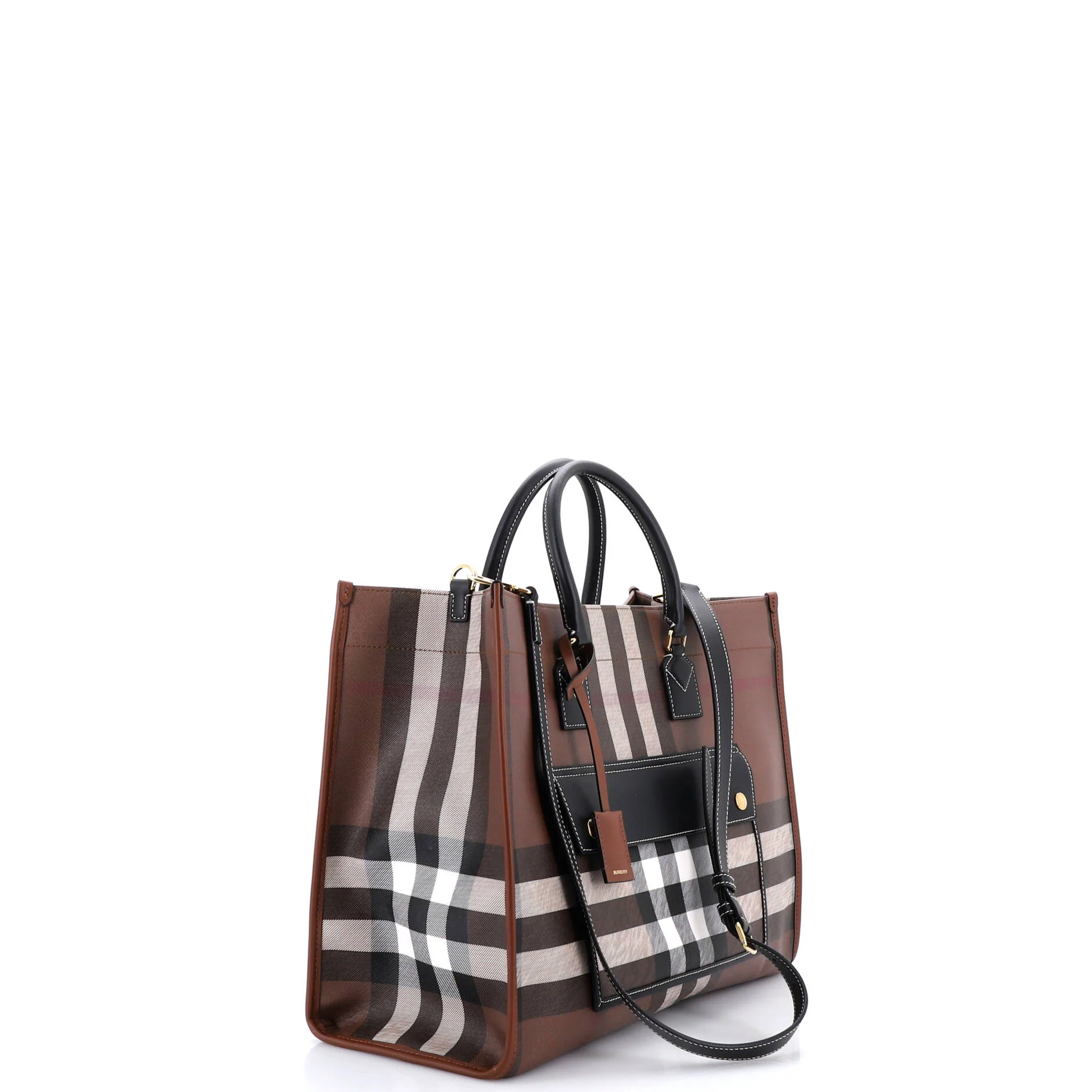 Freya Shopping Tote Check Coated Canvas with Leather Medium - Image 2