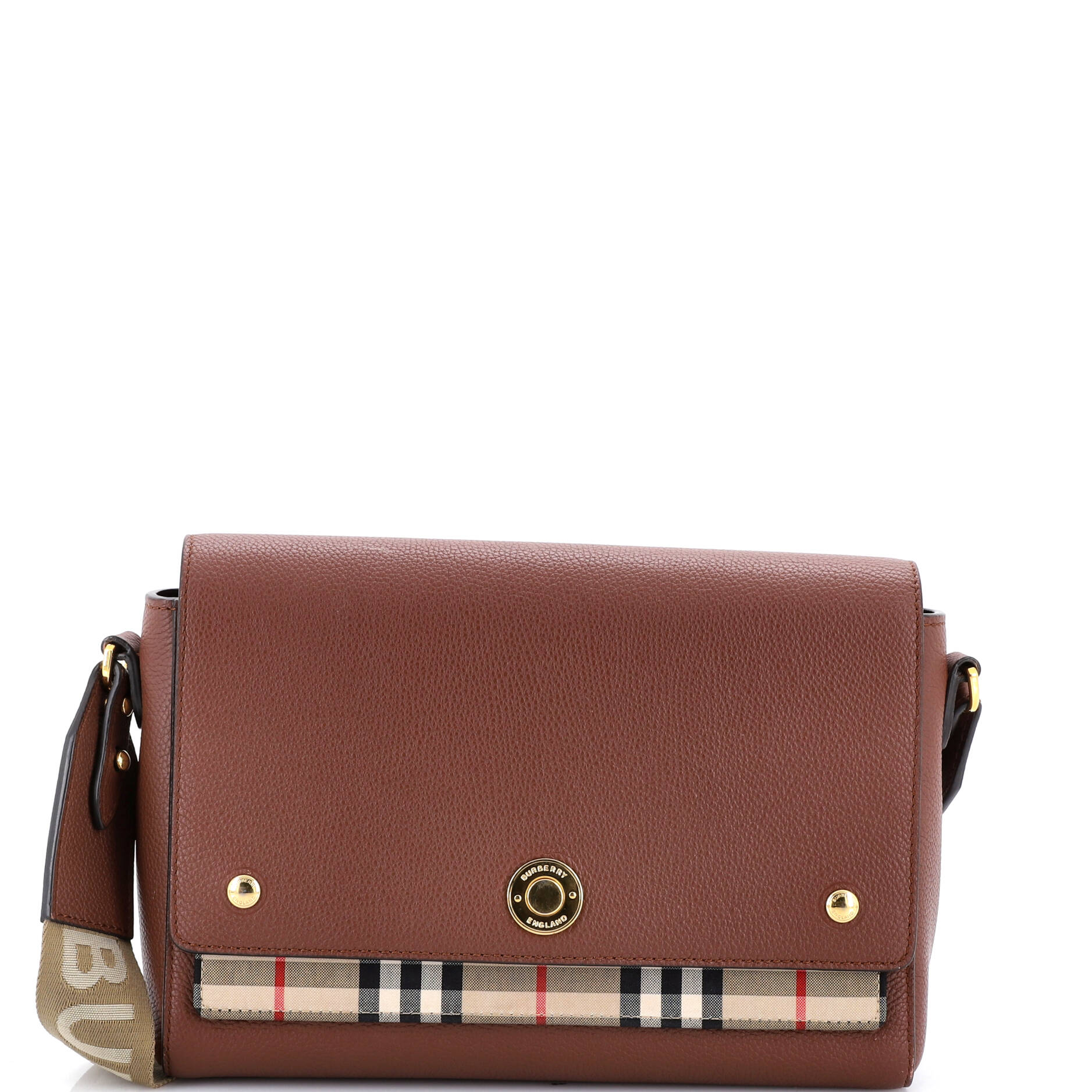 Note Crossbody Bag Leather with Vintage Check Canvas Medium