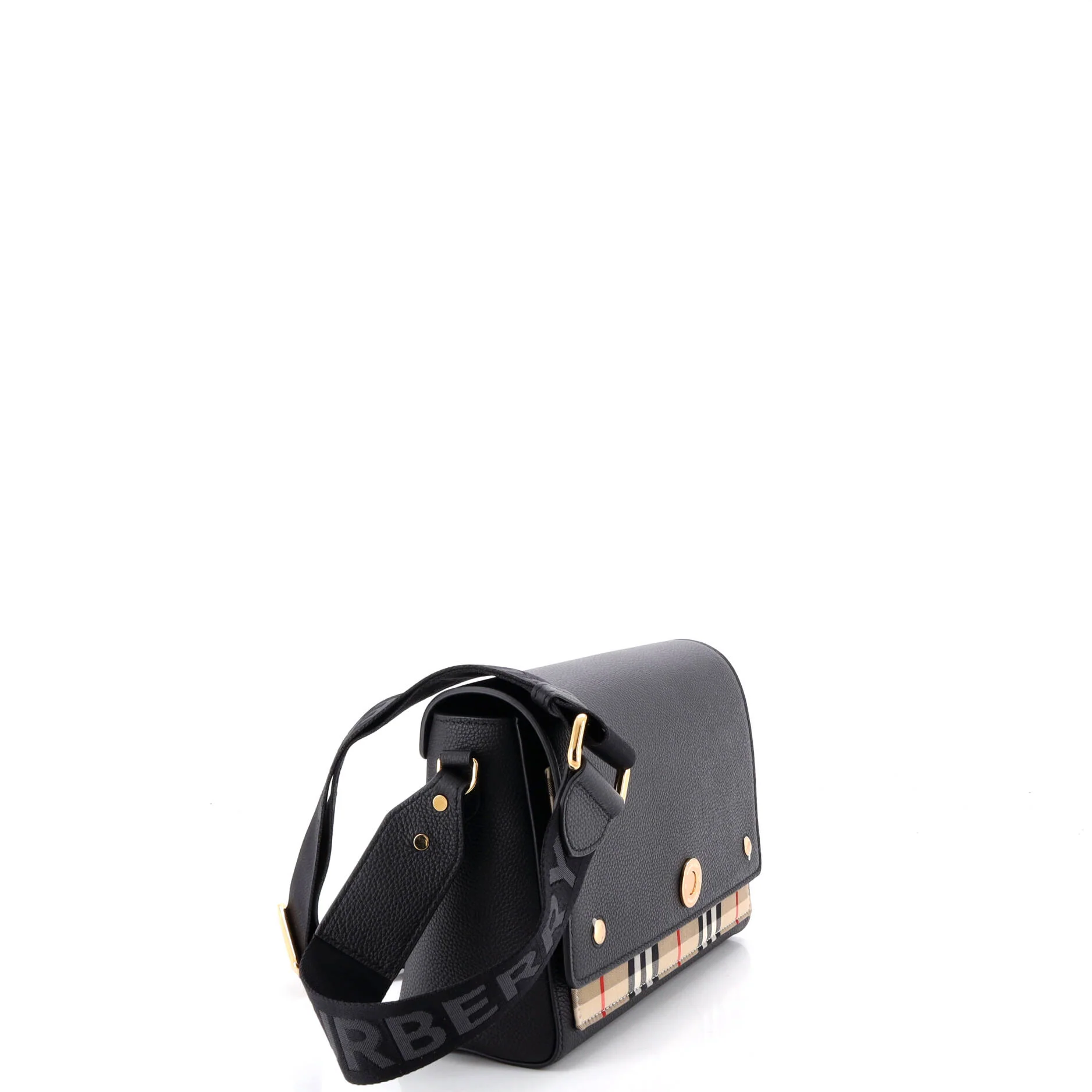 Note Crossbody Bag Leather with Vintage Check Canvas Medium - Image 2