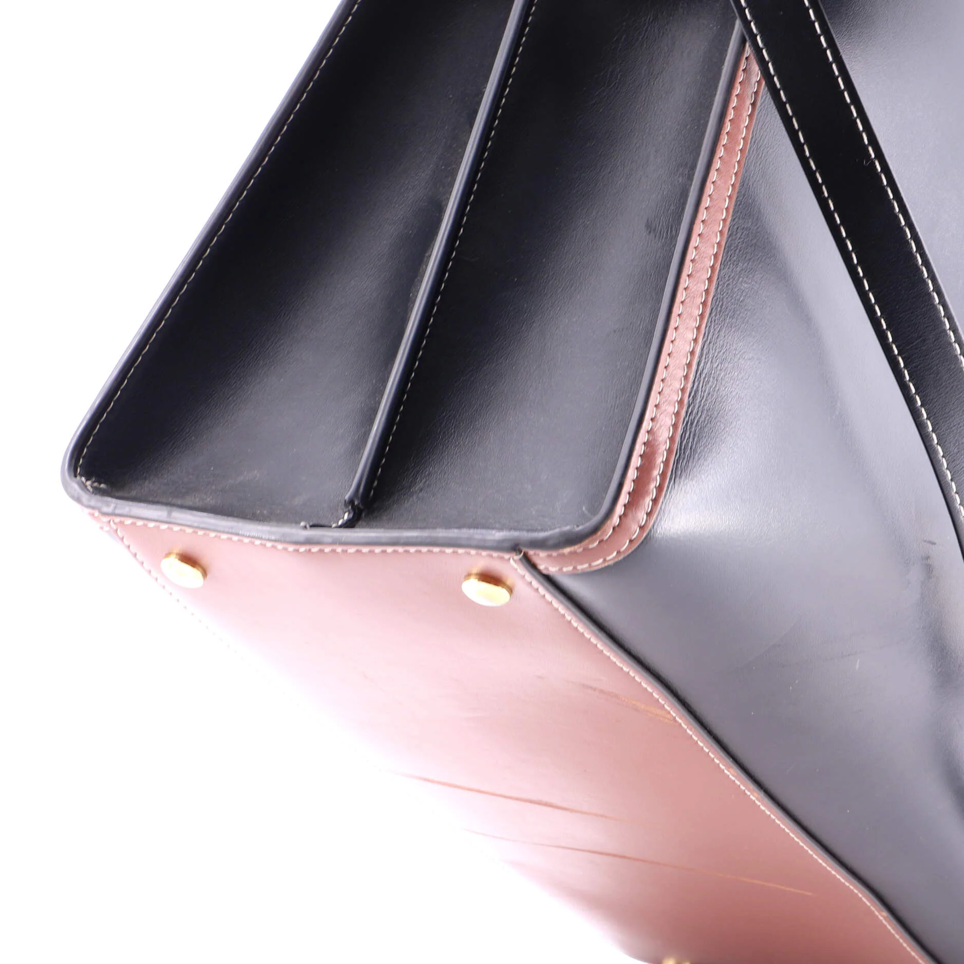 Title Two Handle Tote Leather with Vintage Check Canvas Medium - Image 6