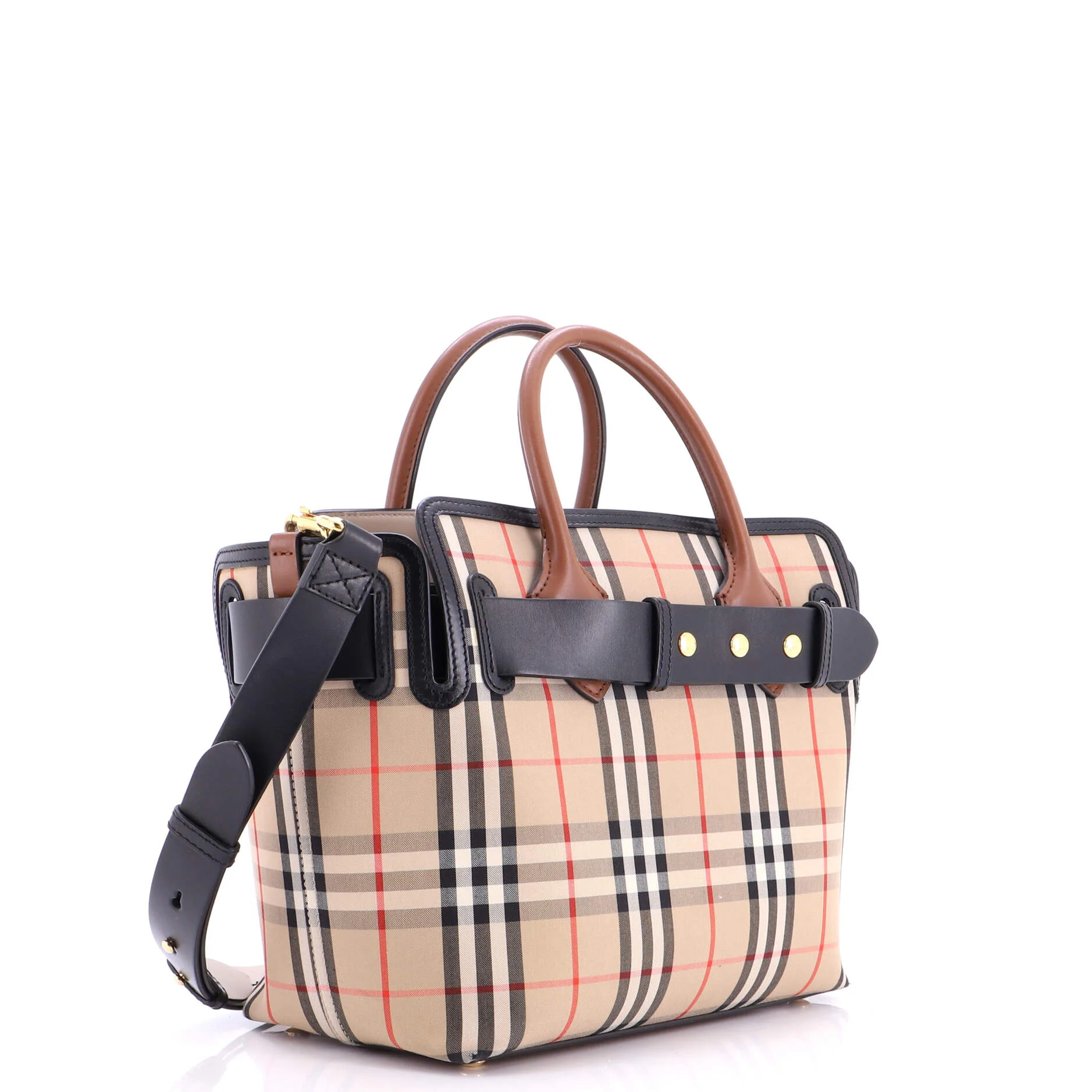 Triple Stud Belt Tote Vintage Check Canvas Small - Image 2