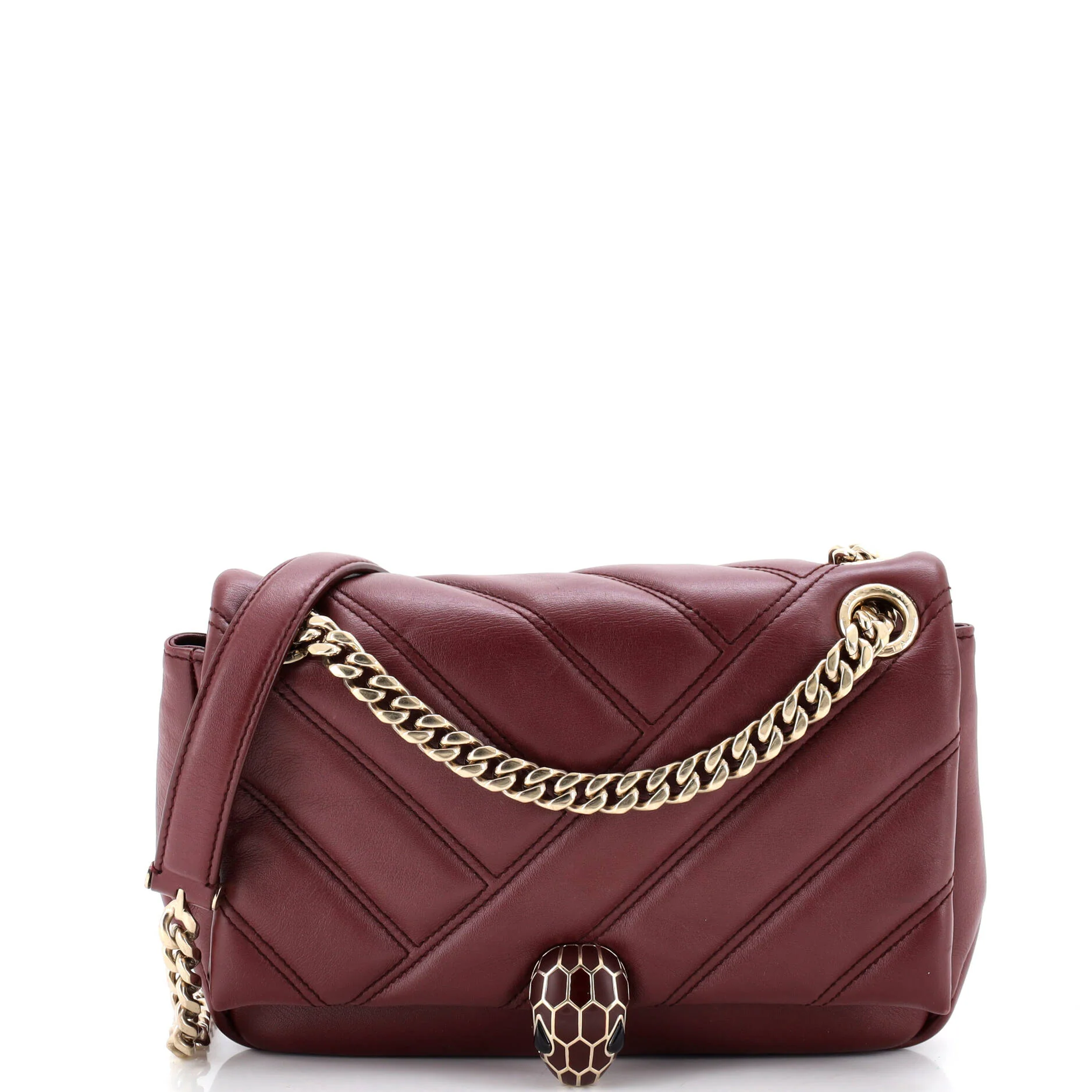 Serpenti Cabochon Shoulder Bag Diagonal Quilted Leather Small