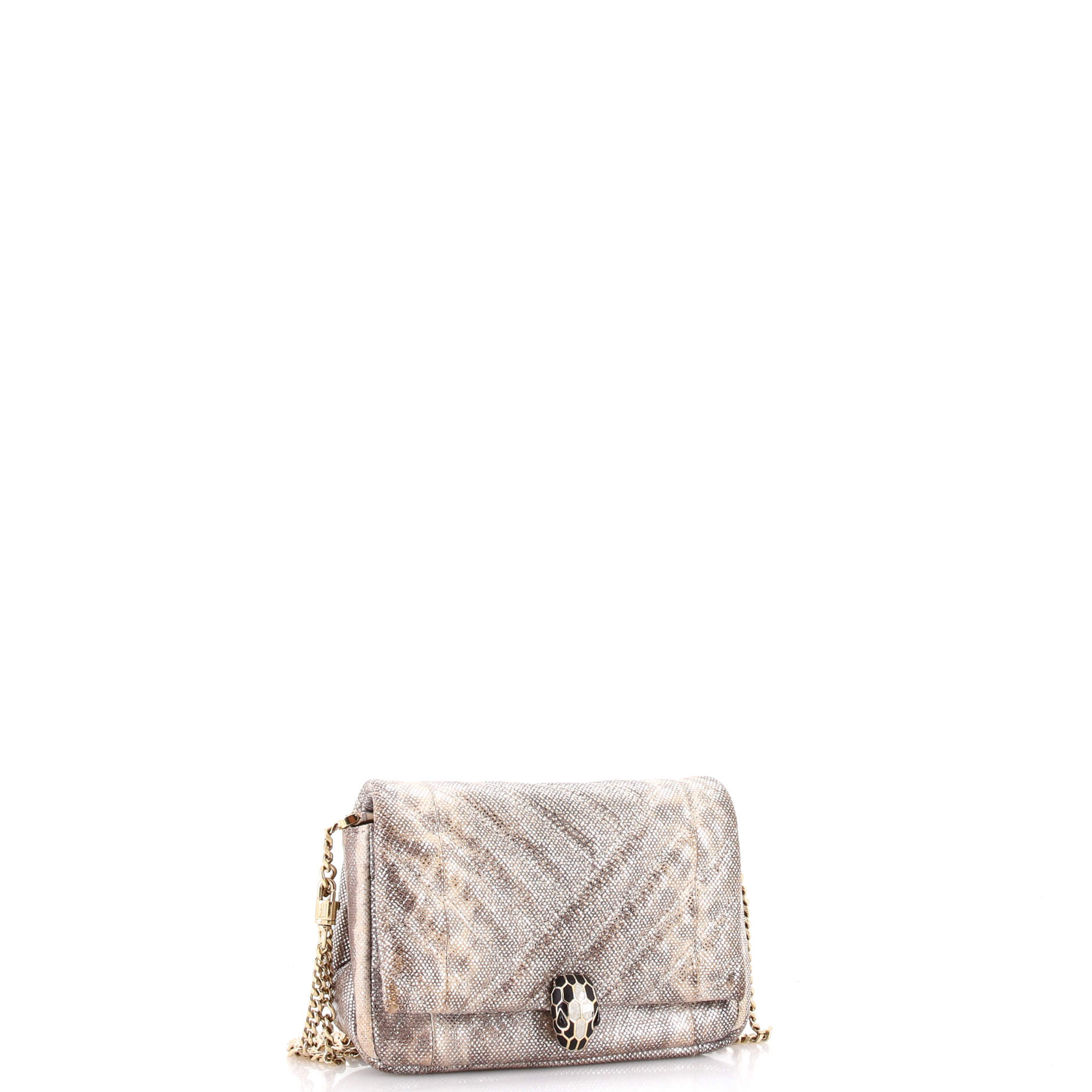Serpenti Cabochon Shoulder Bag Diagonal Quilted Metallic Karung Small - Image 2