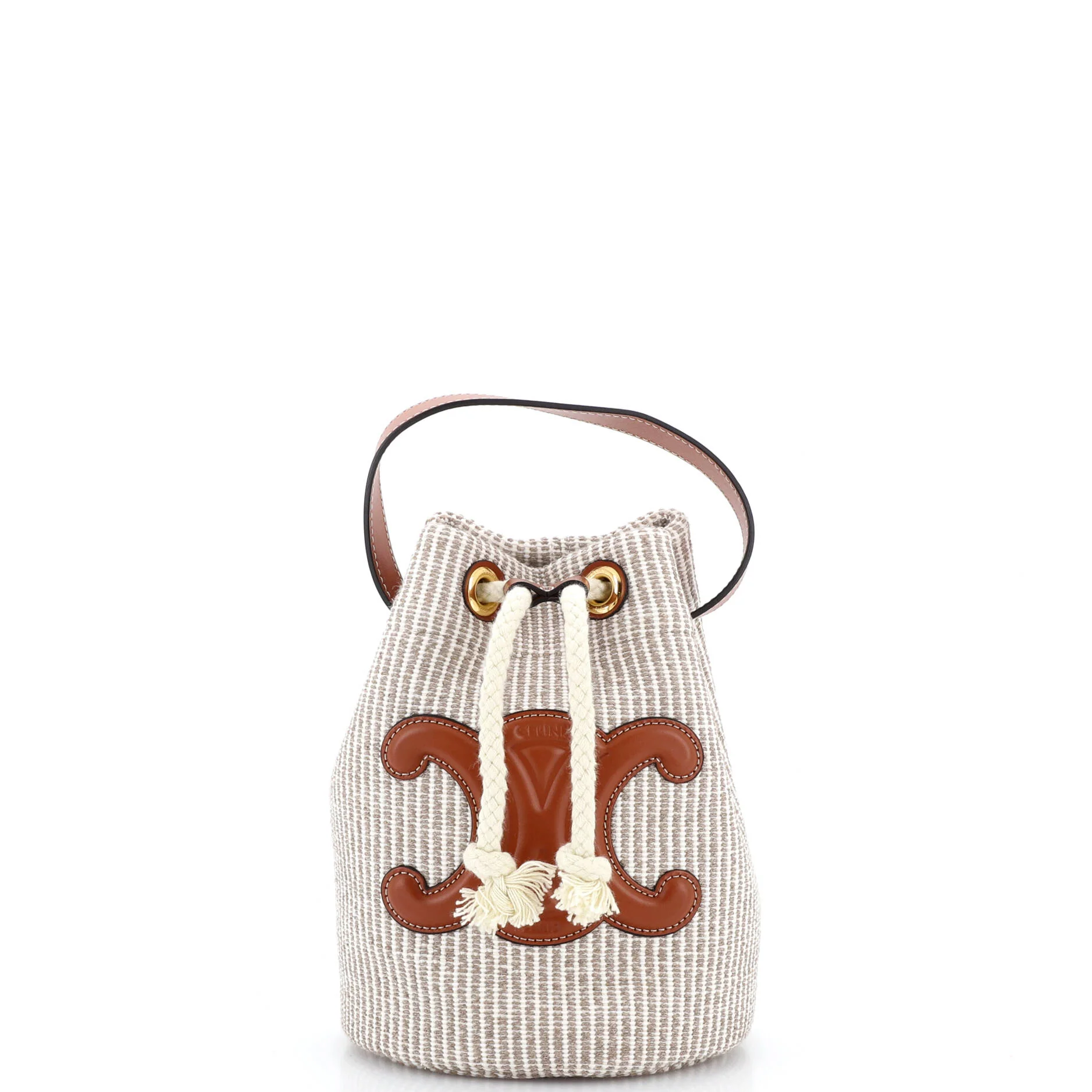 Triomphe Drawstring Bucket Bag Canvas with Leather Teen